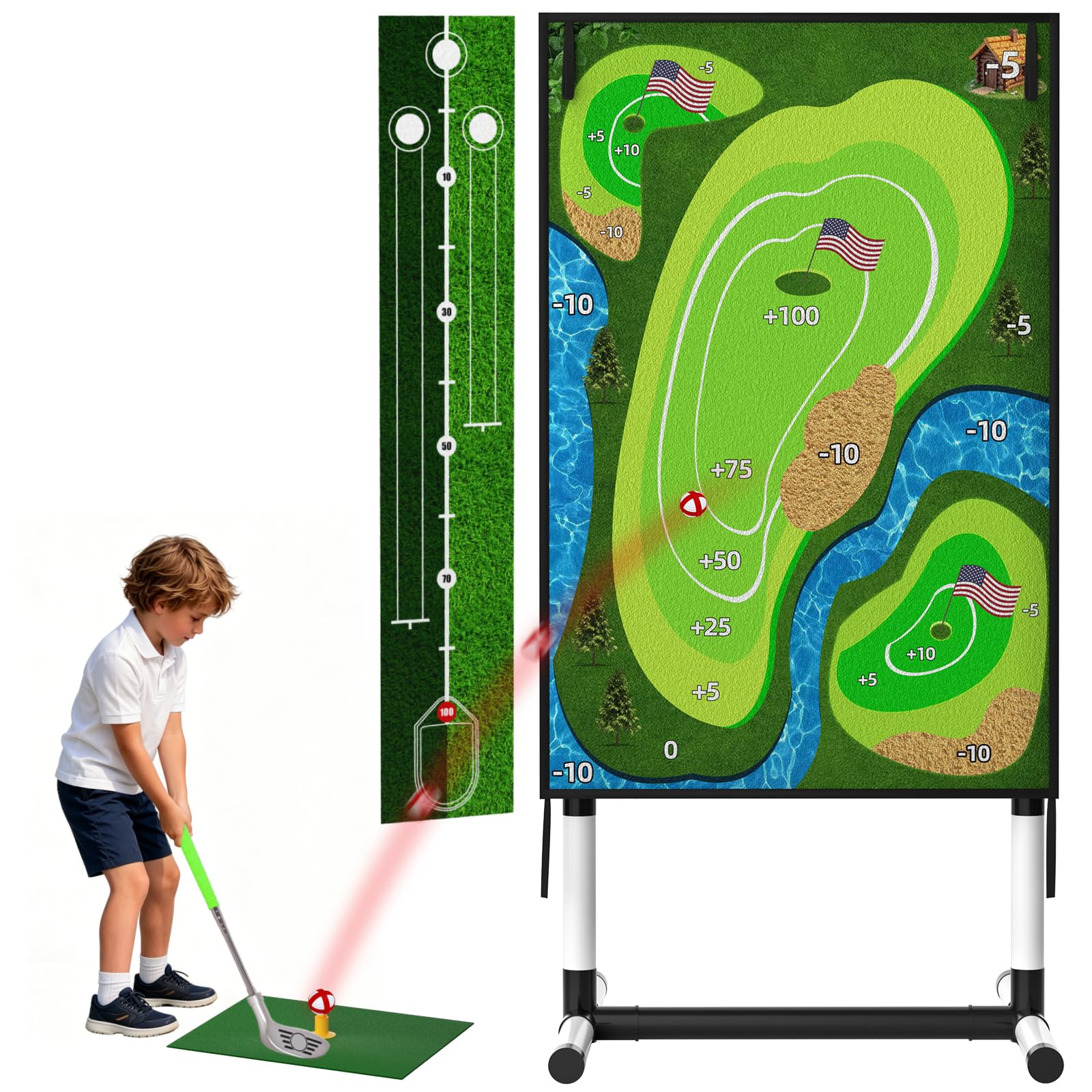 Golf Chipping Game Set, Double-Sided Golf Game with Stand & Putting Mat | 4 Adjustable Clubs, Outdoor Indoor Sports Training Sticky Golf Toy, Family Yard Target Game, Gift for Kids Adults 102cm*65cm