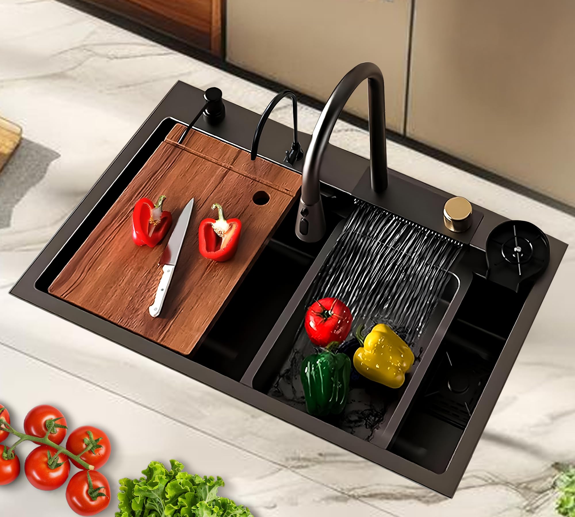 QIMAGE 304 Grade 24 X 18 X 9 Kitchen Sink Anti Scratch Design With Integrated Waterfall And Pull-down Faucet Set Stainless Steel All In One Sink For Kitchen Nano Coated Sink For Kitchen (B0DHYFK77K) Amazon Price History, Amazon Price Tracker