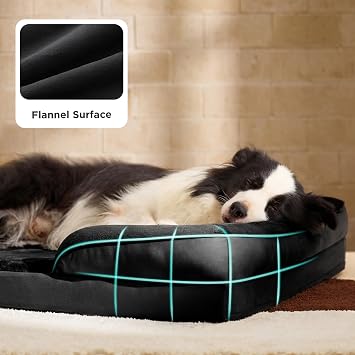 Bedsure XL Large Dog Bed Sofa - Washable Orthopedic Dog Couch, 106x80cm | Waterproof Inner Liner, Removable Flannel Cover, Dog Pillow with U-Shape Bolster, Black Squre Pet Bed