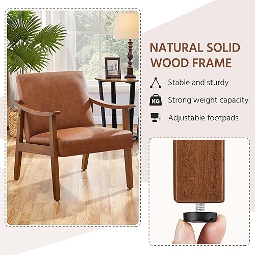 Miniatura 42 de Yaheetech Silla decorativa, silla de sala de estar de mediados de siglo, silla auxiliar moderna de tela de lino con respaldo alto para sala de