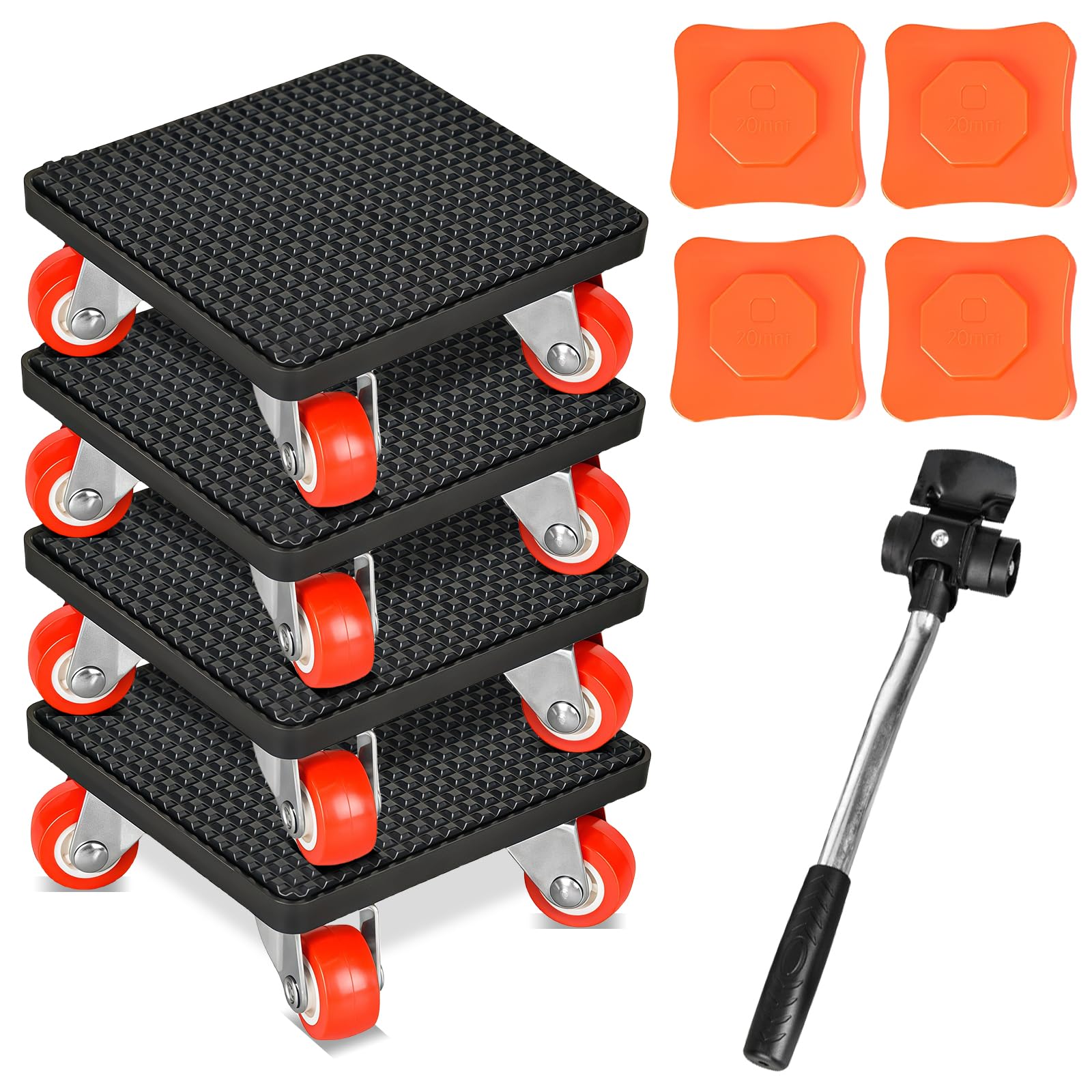 Druuzyl Möbel Transportrollen Set - 4 Schwerlast Rollen 360° Drehbar (500kg Tragkraft, Mit Stange)