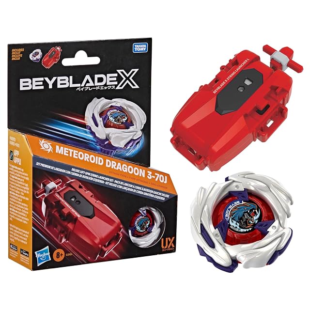 Beyblade X, Lanzador con Cuerda de rotación Izquierda con Top Takara Tomy Tipo Ataque de rotación Izquierda, Juego de Tops de Batalla, A Partir de 8 años