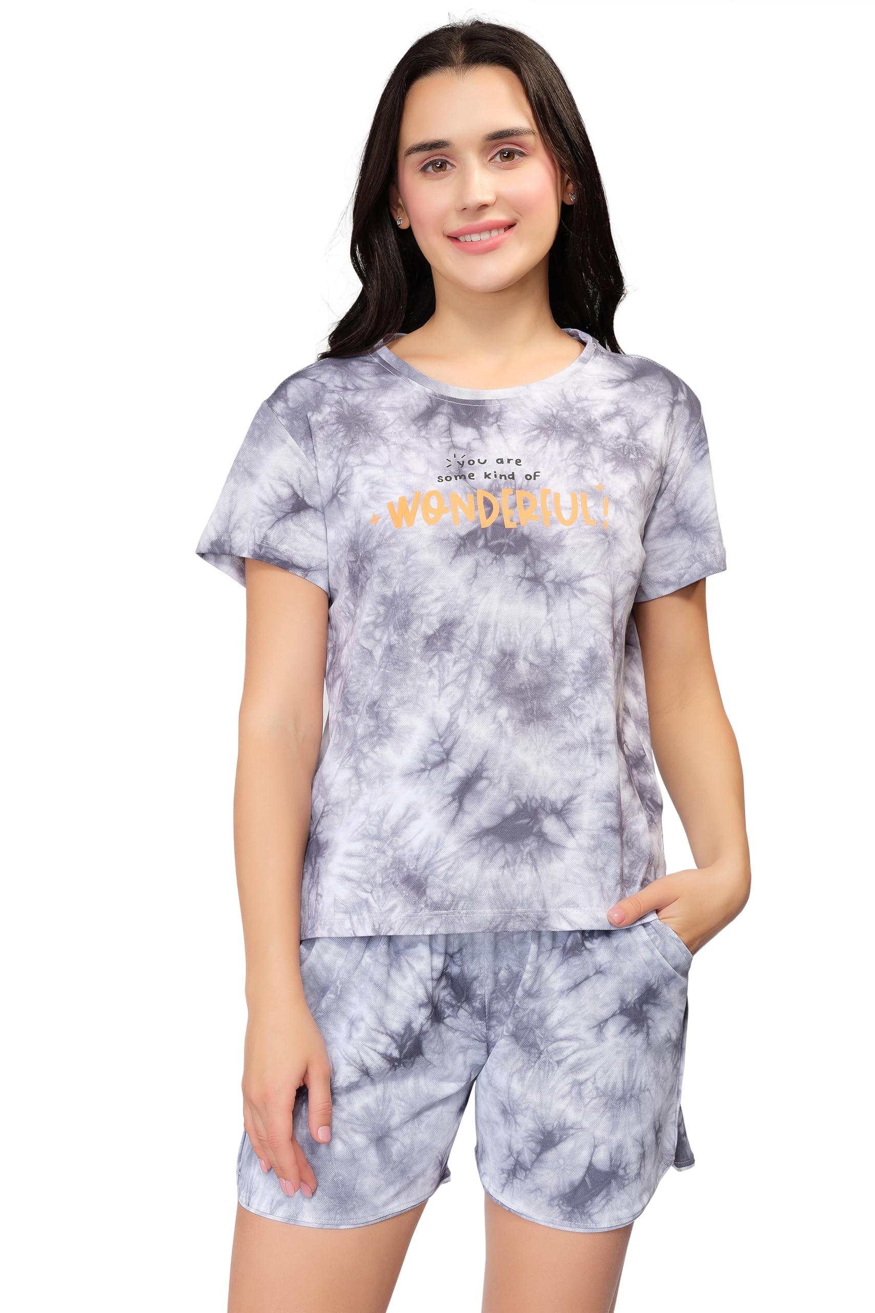 Women's Cotton Tie-Dye Top & Shorts Night Suit CoOrds Set 1113