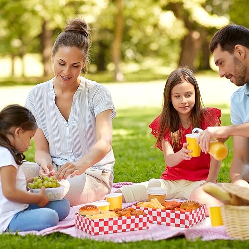 Miniatura 10 de Bandeja desechable de cartón rojo a cuadros de 10.24 x 7.09 x 2.36 pulgadas, contenedor para servir aperitivos, 4 esquinas emergentes para perros