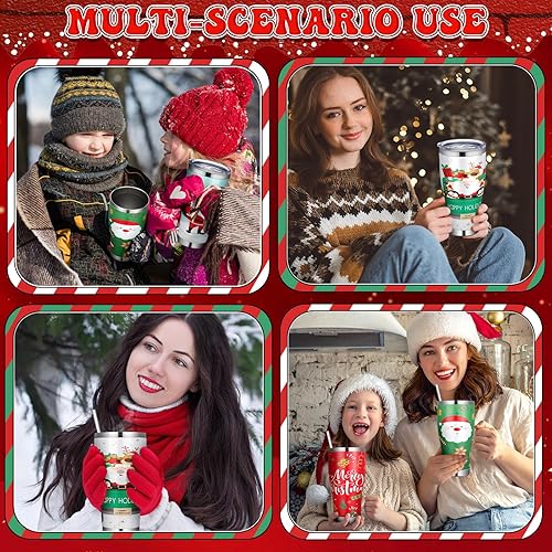 Miniatura 6 de Mifoci 4 vasos de Navidad de 30 onzas con tapa y pajita, taza de Navidad de acero inoxidable, vaso de Navidad con doble aislamiento, vaso de café