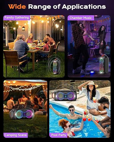 Miniatura 9 de Altavoz Bluetooth para fiestas de hasta 40 W de pico de sonido, luces LED dinámicas, 8 colores vibrantes y 5 modos de luz, ranura micro SD, entrada