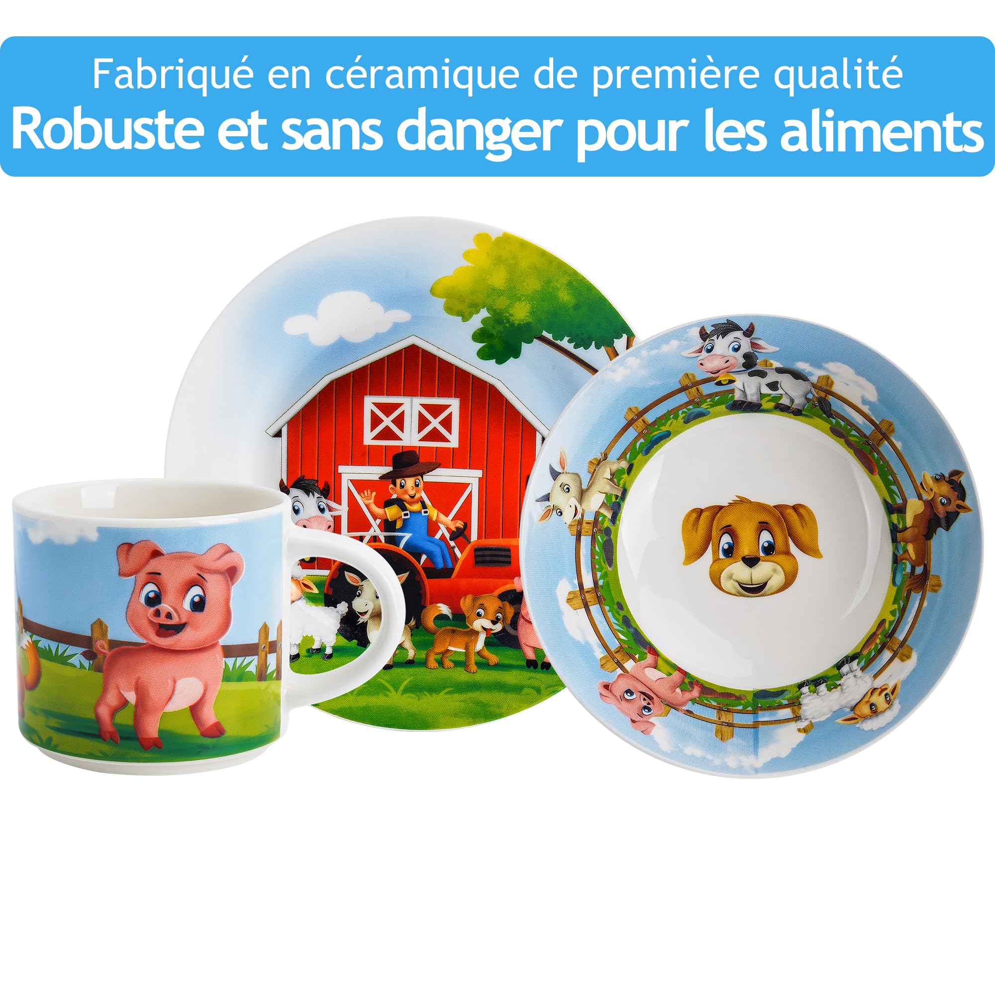Set De 3 Assiettes Pour Enfants En Céramique MIAMIO - Ferme (assiette, Bol Et Tasse)
