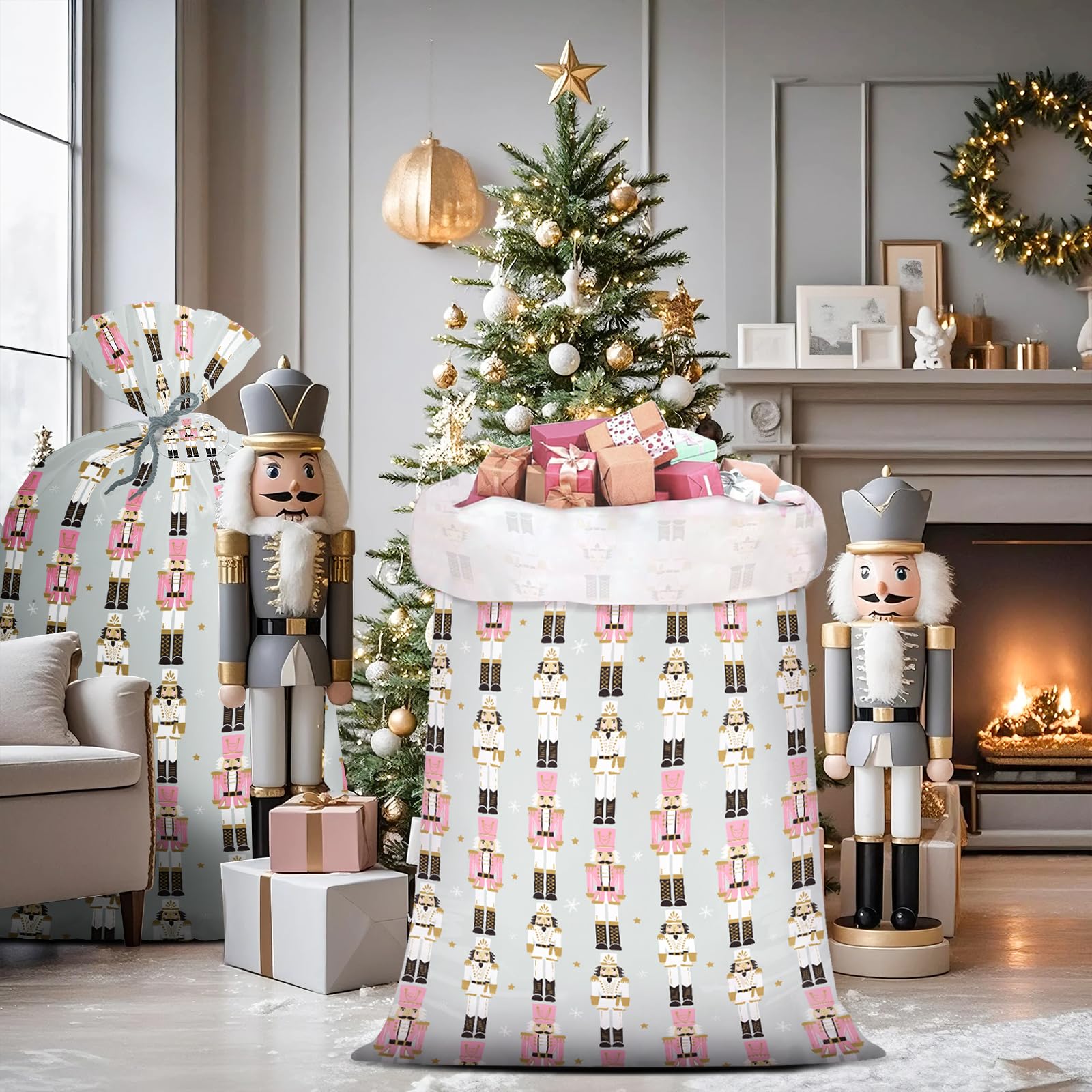 WRAPAHOLIC 56" Large Nutcracker Christmas Plastic Gift Bag - Nutcracker Jumbo Bike Bag Gift Wrap for Christmas, Winter, Holiday, Parties, Celebrating - 56" H x 36" W