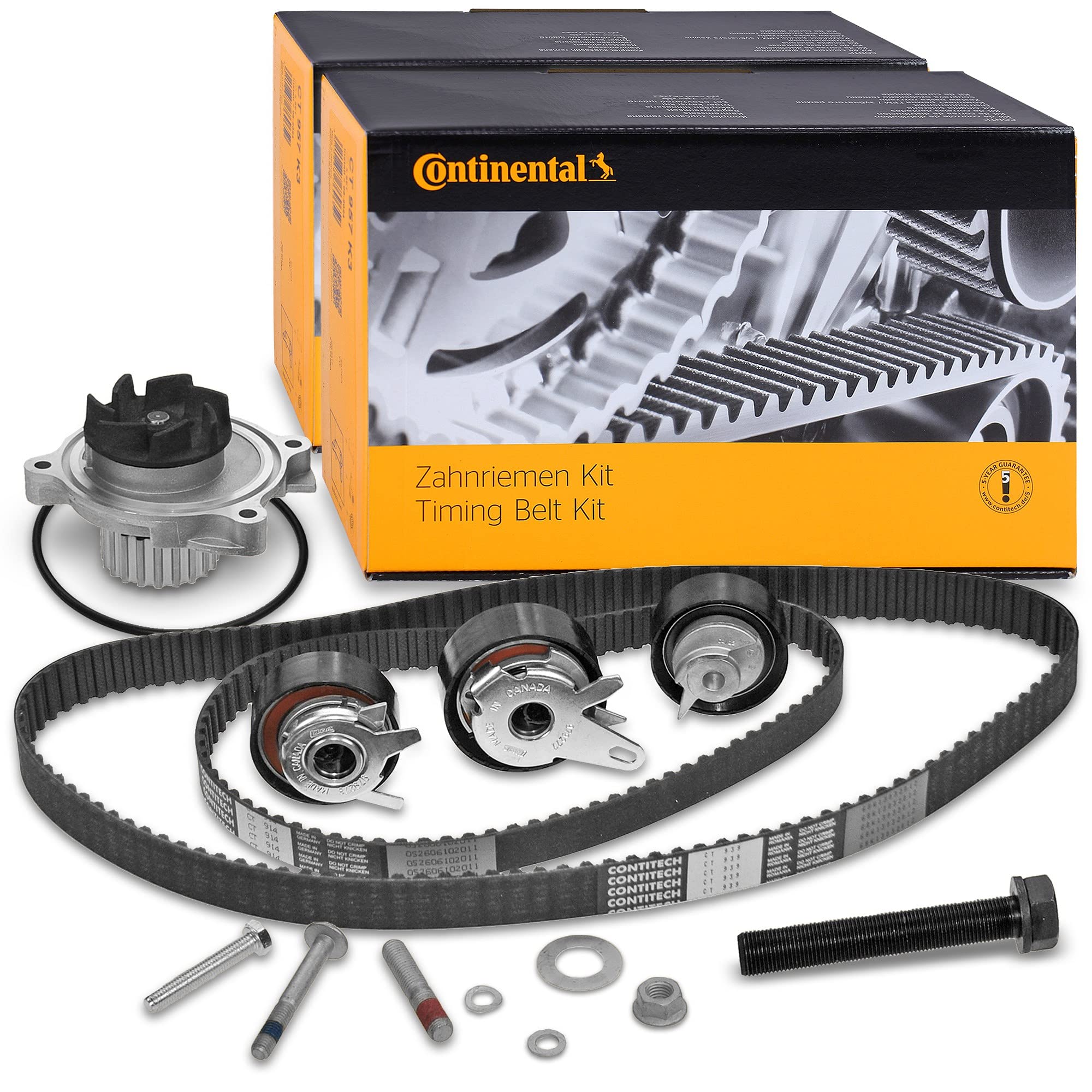 2x Original Contitech Zahnriemensatz inkl. Spannrolle für Motorsteuerung und für Einspritzpumpe + Original GK Wasserpumpe