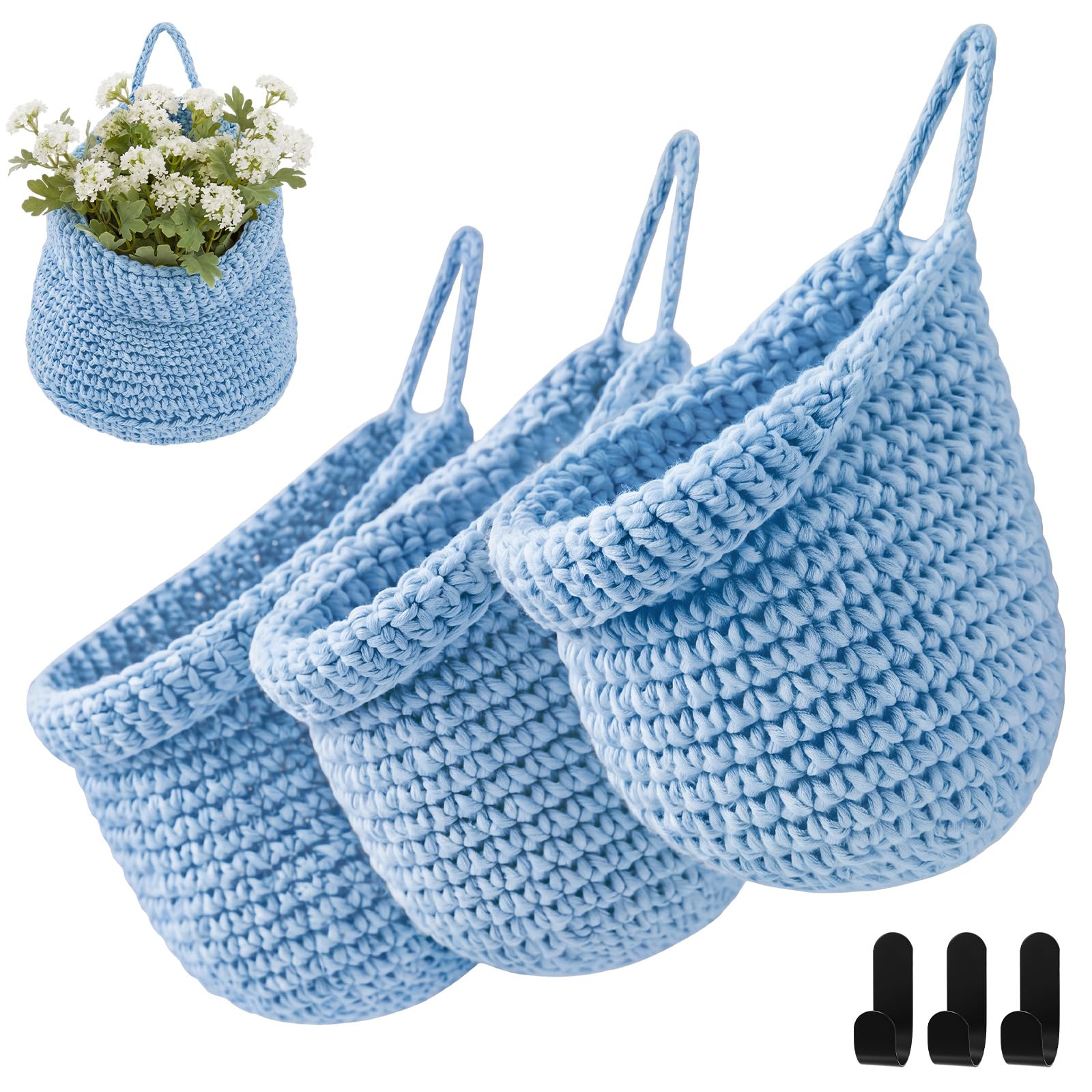 Honeydak 3 Hanging Baskets, Light Blue, Wide Bucket Basket