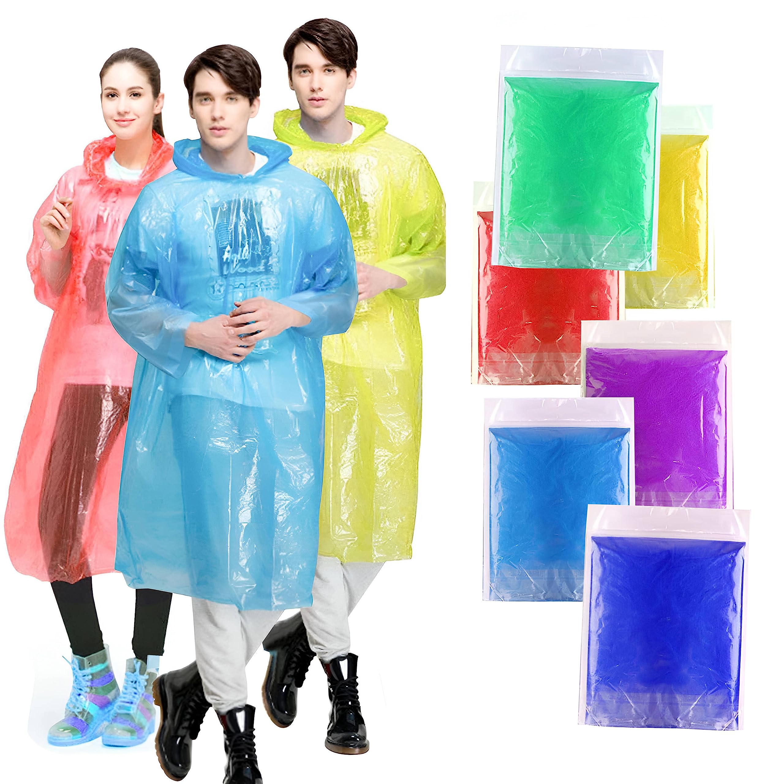 HACER Disposable Raincoat Poncho with Hood Water Resistant Rainwear Rain Suit for Outdoor Travel Men Women (Random, Pack of 6)