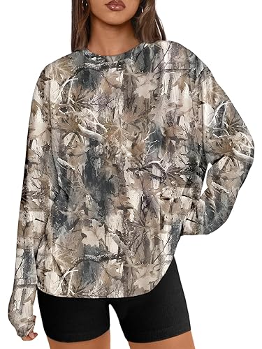 Trendy Queen Womens Oversized Long Sleeve T Shirts 2025 Basic Crewneck Tee Fall Tops Casual Workout Y2K Clothes - Camokhakigrey - X-Large