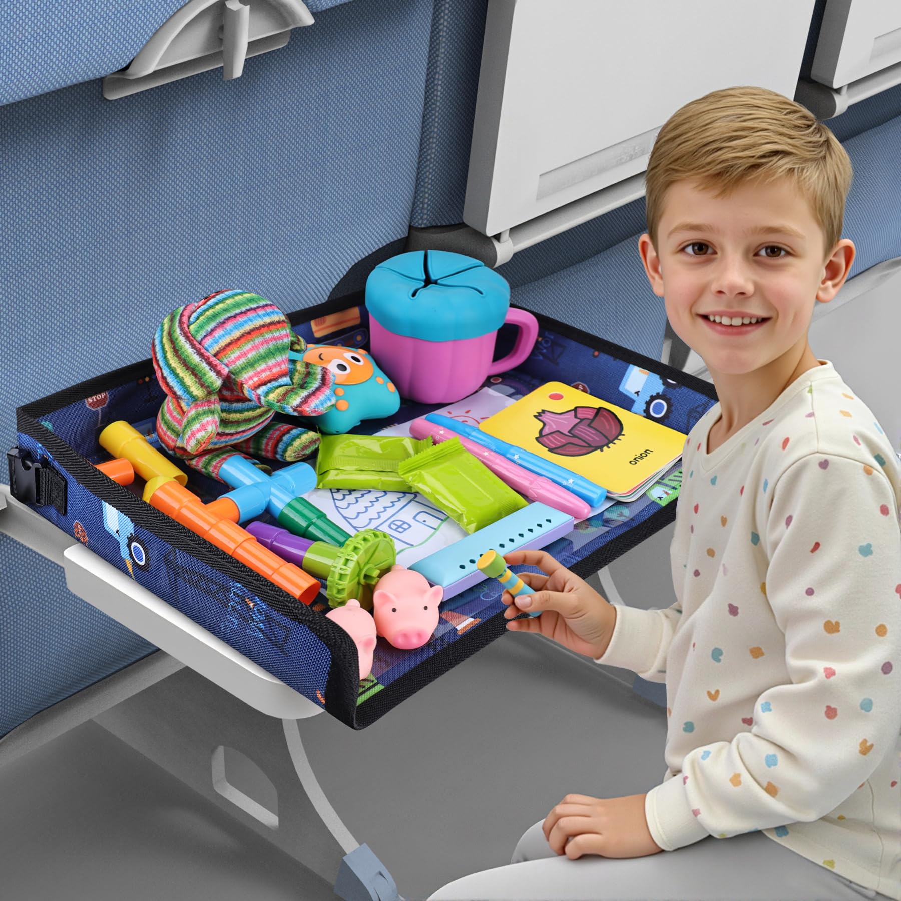 Kids Tray Table Cover, Airplane Tray Cover with Pockets