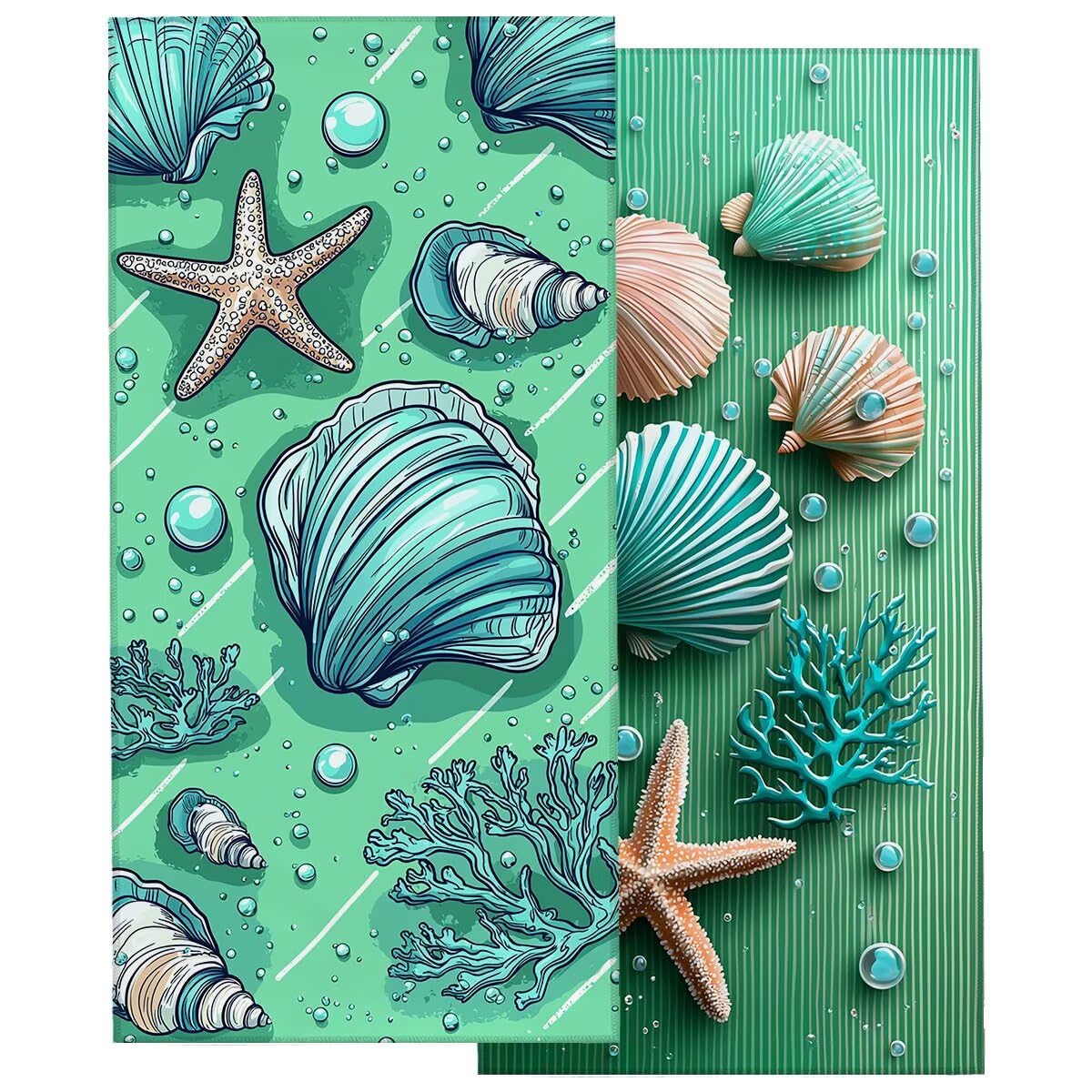 Duży ręcznik plażowy 90 x 180 cm 2 sztuki, ręcznik plażowy z mikrofibry, szybkoschnący jasnozielony ręcznik na siłownię męski, odporny na piasek ręczniki z mikrofibry akcesoria podróżne, ręcznik na