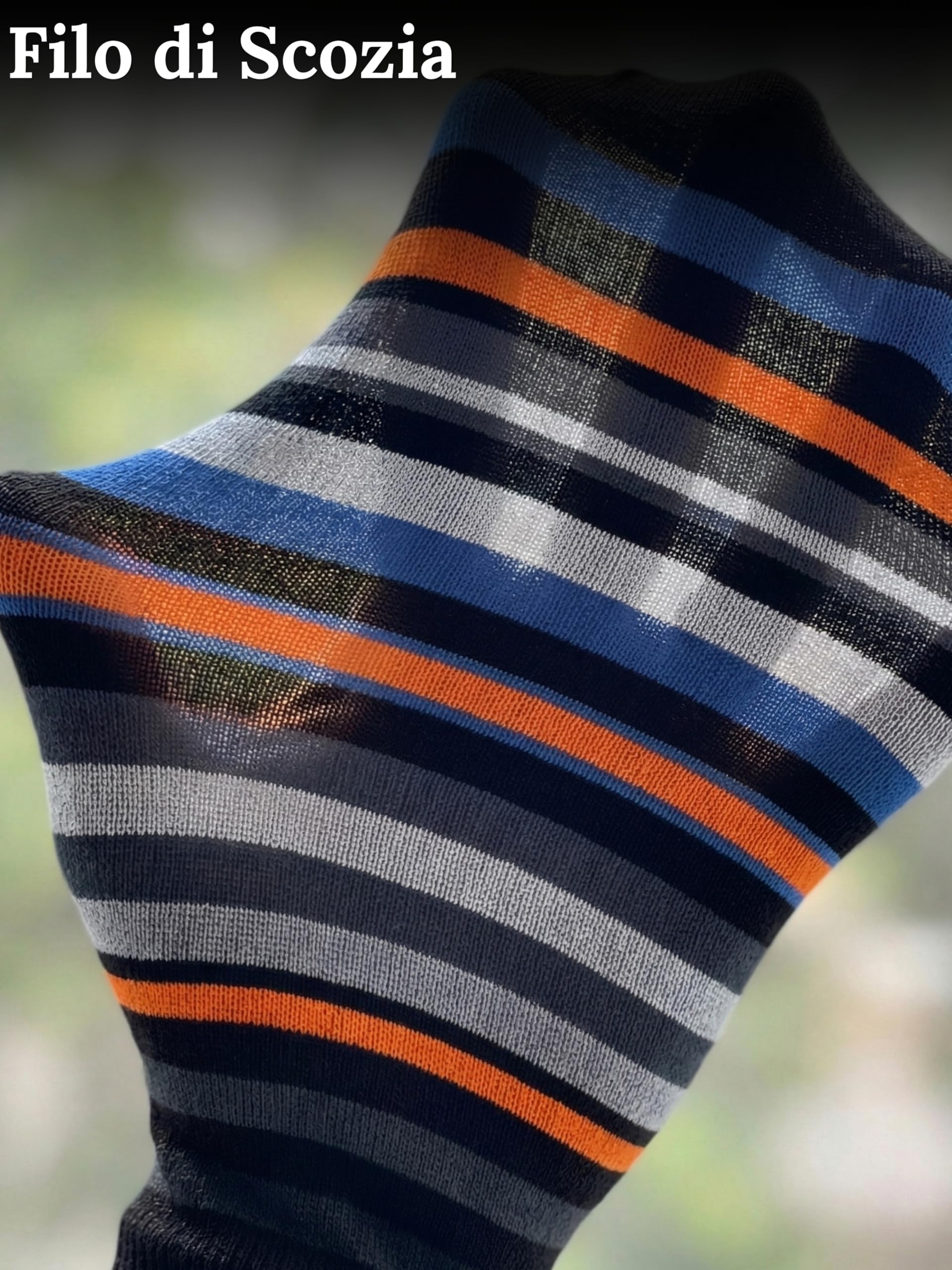o-day Filo di Scozia Men's Long Socks with Coloured Stripes Pattern Set of 2 Pairs Knee Height Breathable Made in Italy - 5
