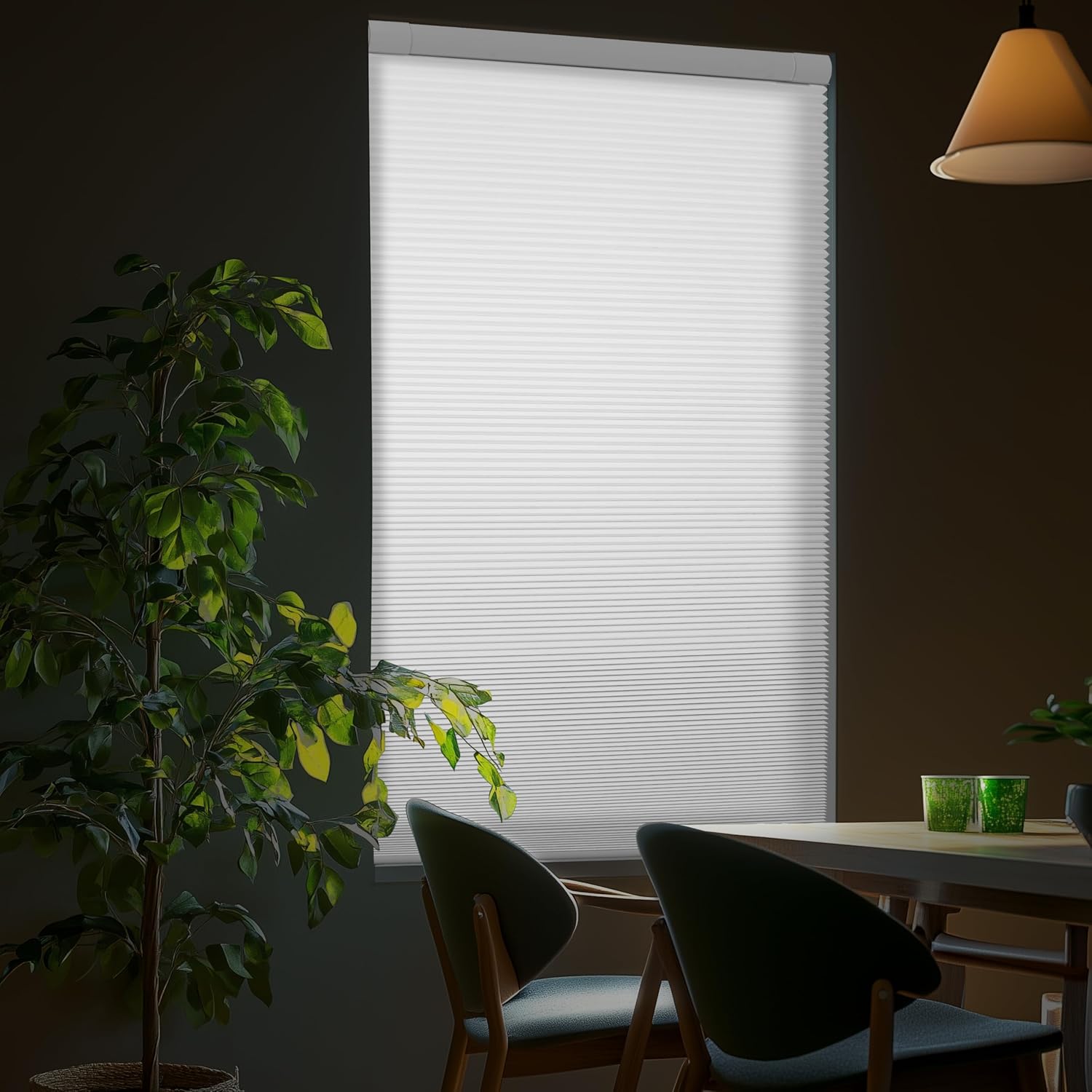 no drill no tools light filtering cellular shades easy to install for indoor windows cordless honeycomb blinds noise reduction thermal insulated,white,24" w x 64" h
