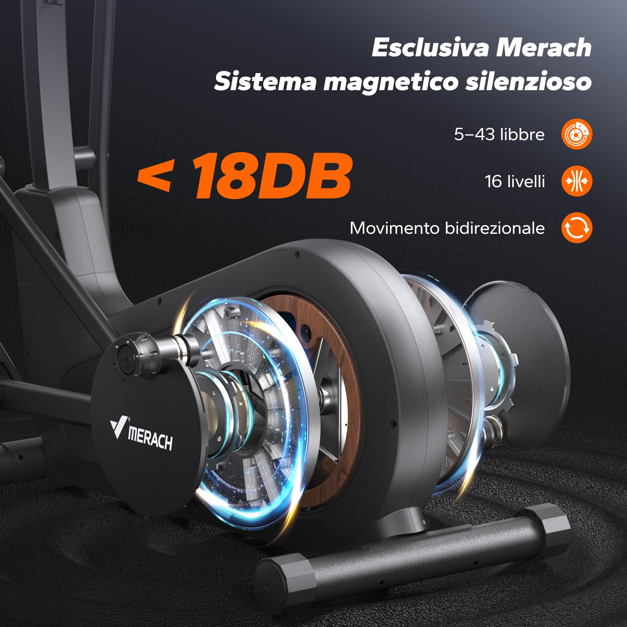 MERACH Ellittica per Casa con Passo da 42 cm, Crosstrainer Magnetico Ultra Silenzioso con 16 Livelli di Resistenza, App Proprietaria, Allenamento Cardio Efficace, Supporta fino a 150 kg