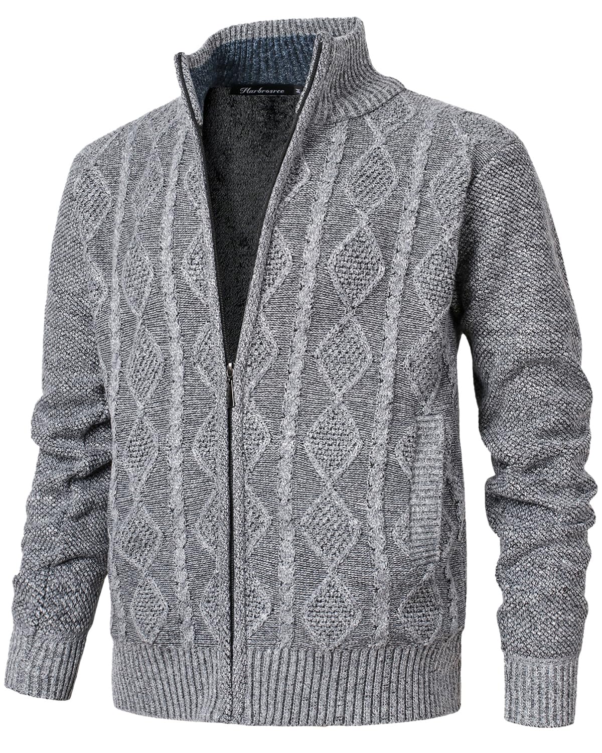 Cardigan Gilet Homme Pulls Tricot Torsadé Manteaux Tricoté Ouvrez-Front Zippé Maille Chandail Doublé de Polaire avec Col Debout Automne Hiver
