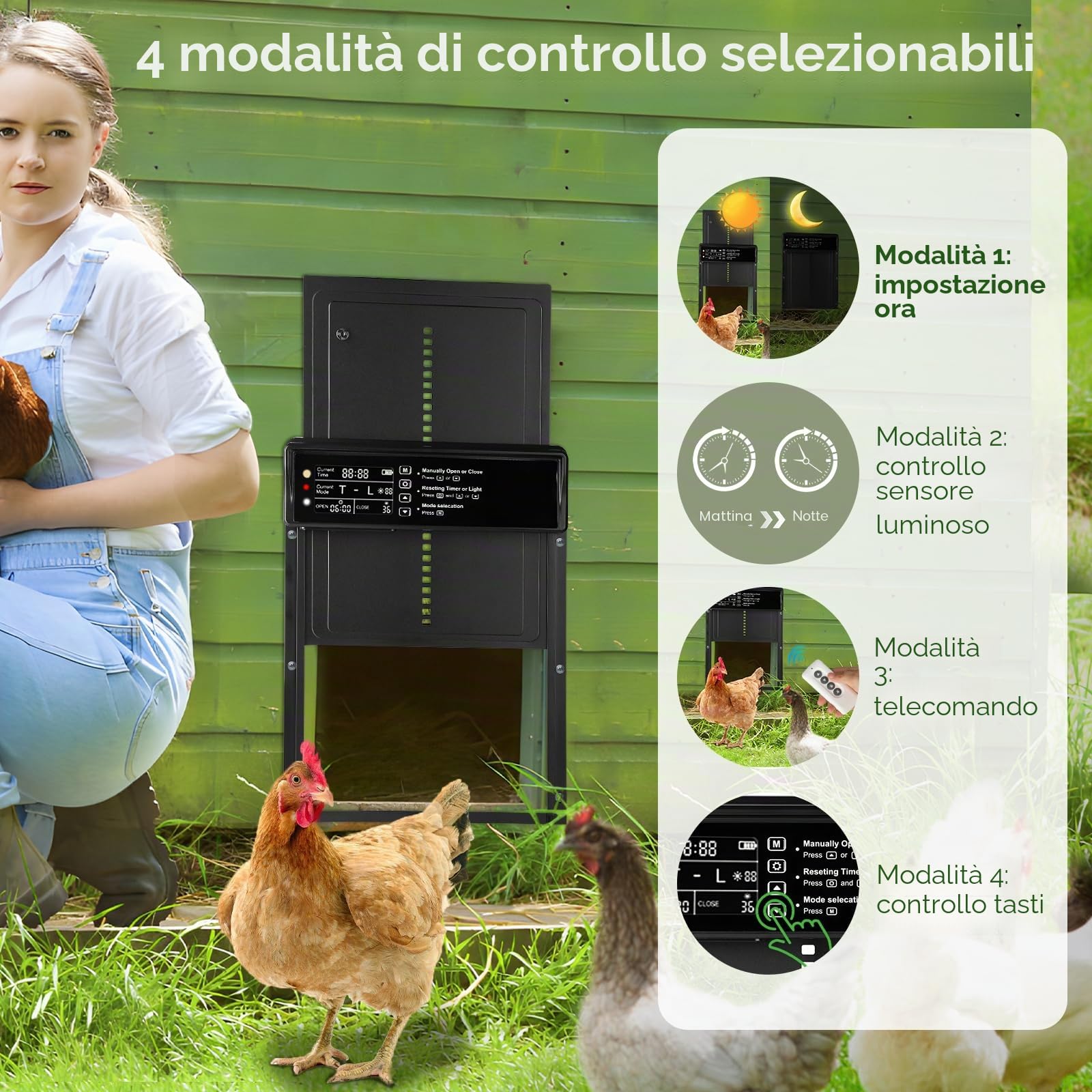 Porta Automatica per Pollaio Solare, Porta Pollaio Automatica in Alluminio con Schermo LCD Programmabile, Telecomando, Puerta Gallinero Automatica per Azienda Agricola