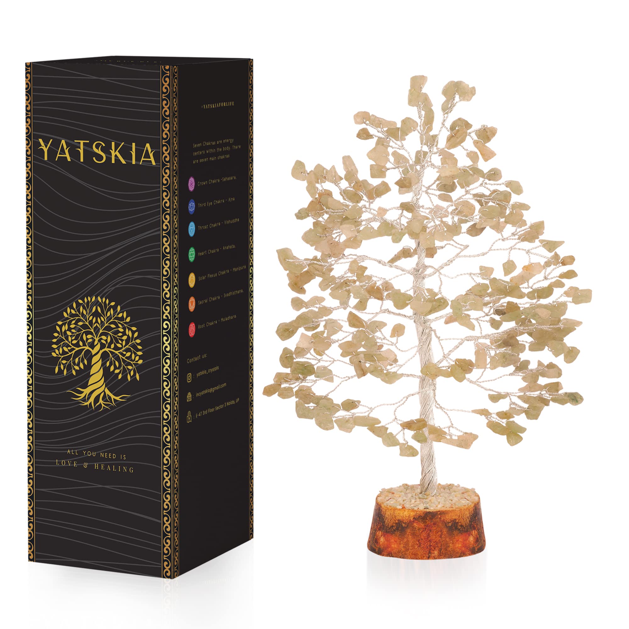 YATSKIAGreen Jade Crystal - Green Jade Stone - Crystal Tree of Life - Spiritual Gifts - Home Decor - Feng Shui - Meditation Accessories - Chakra Stones and Crystals (10 Inch Approx.)