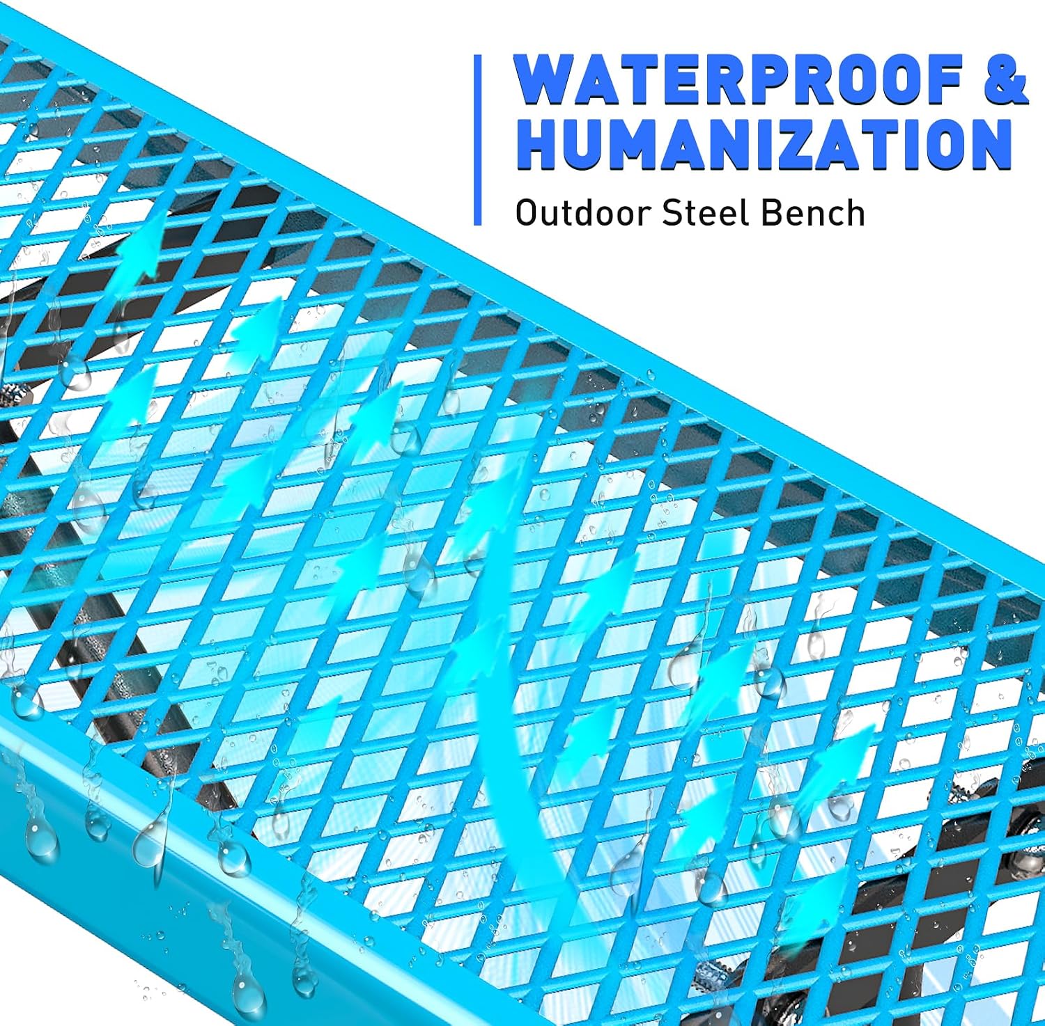 Heavy Duty Outdoor Metal Garden Park Bench, Steel Picnic Bench, Metal Mesh Outdoor Bench Porch Chair for Garden, Lawn, Patio, Porch, Park, Yard, Patio (Blue, 6FT)