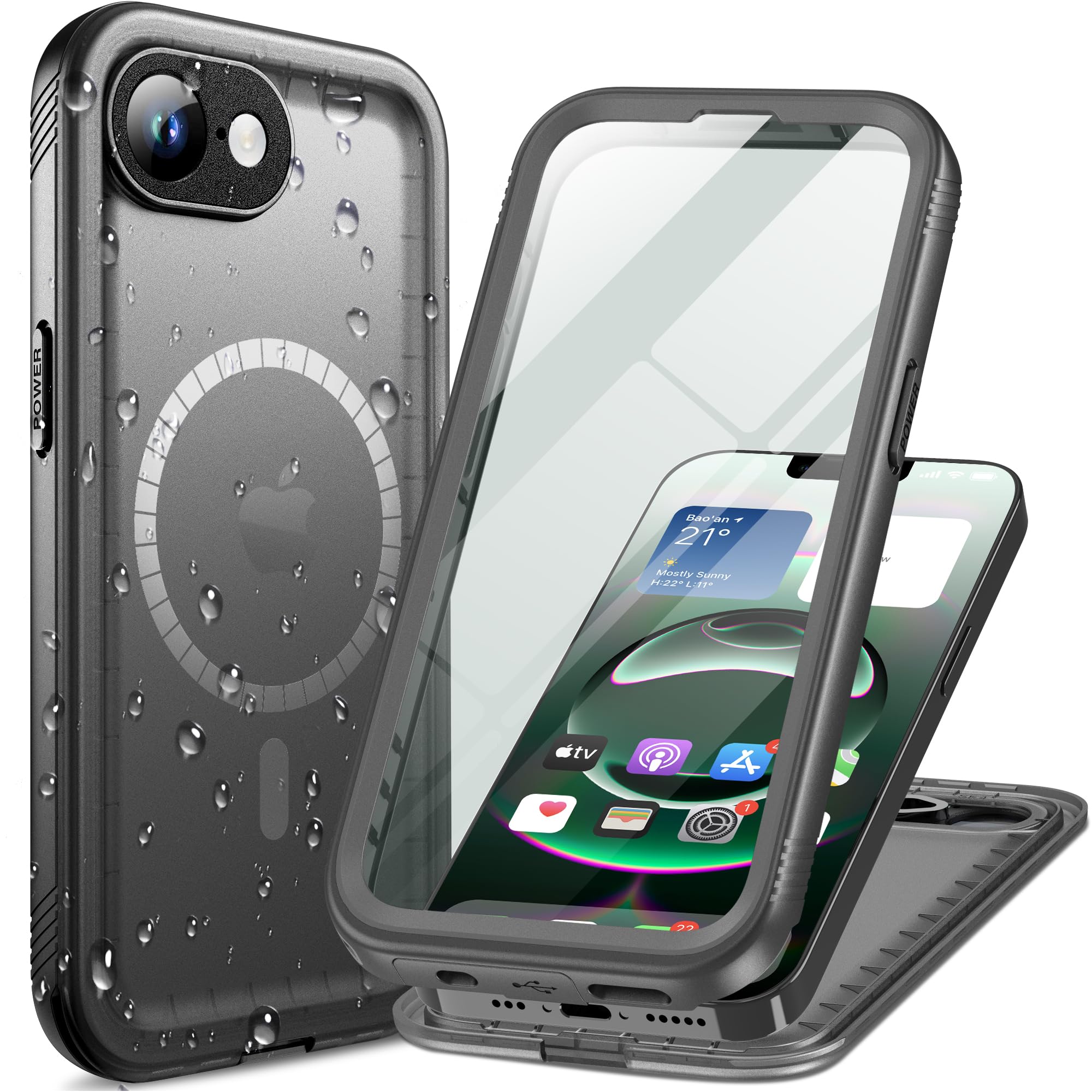 Cozycase トップクラス iPhone 17e/iPhone 16e 用 最強 Magsafe防水ケース 全面保護 2m耐衝撃 米軍IP68完全防水防塵 SE 4 第四世代 iphonese SE4 携帯ケース スリム 360度フルカバー強化両面前後頑丈ハード海 風呂 浮く水中撮影 雨 充電洗濯可能 あいphone17e/あいphone16e アイフォン mil規格5gスマホカバー