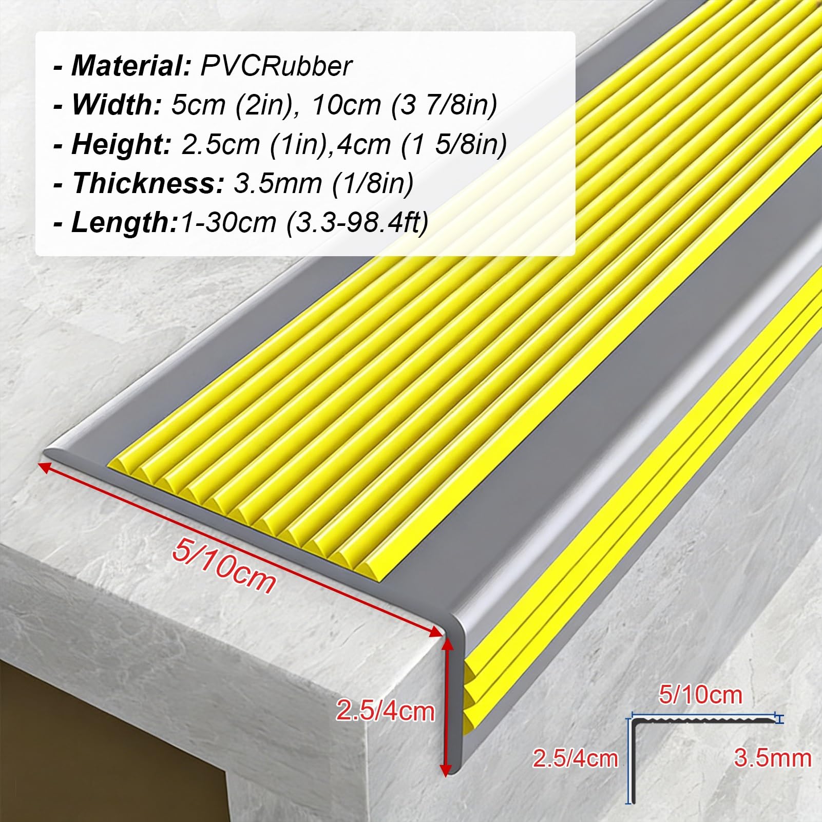Perfil de Transición para Suelo Protector de Borde de Escalera de Goma Autoadhesivo, Antideslizante, Impermeable, Cinta Protectora para Escalones de Interior y Exterior(Green,W10cm H4cm L8m)
