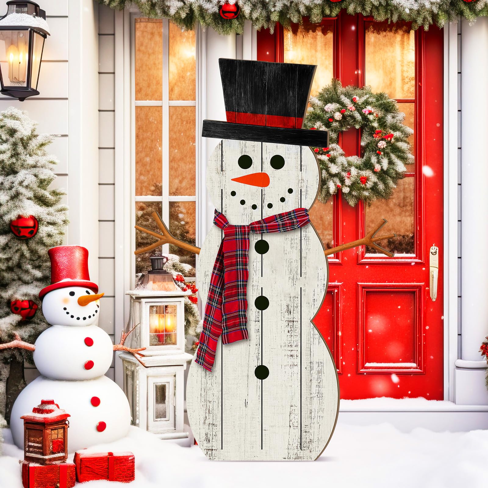 Christmas Porch Sign Christmas Snowman Nutcracker Porch Decor Wooden Winter Front Door Welcome Standing Sign for Xmas Outdoor Yard Wall Hanging Decor Party Favor Gifts(42 Inch,Novel)