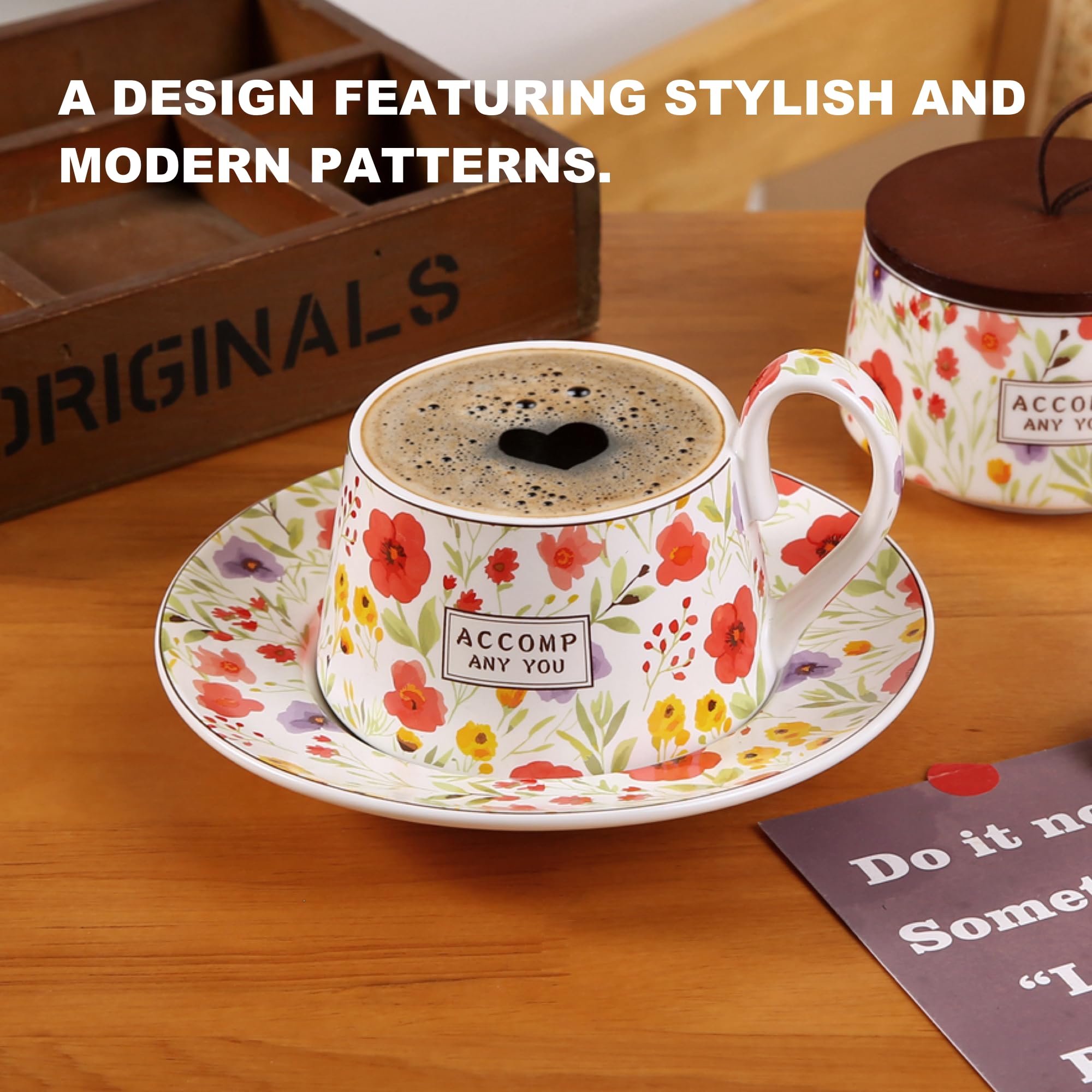 Kubek do kawy – ceramiczny kubek do kawy do domowej popołudniowej herbaty kwiat herbata filiżanka 300 ml idealny do cappuccino i latte, idealny na popołudniowe spotkania herbaciane i różne okazje