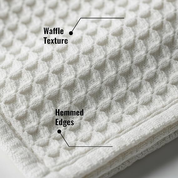 LITO Linen and Towel Premium Cotton Classic Waffle Weave Kitchen Dish Cloths, 12 x 12 Inch Ultra Absorbent and Lint-Free Dish Cloth for Kitchen, Fast Drying Dishcloths for Washing Dishes, 6 Pack White