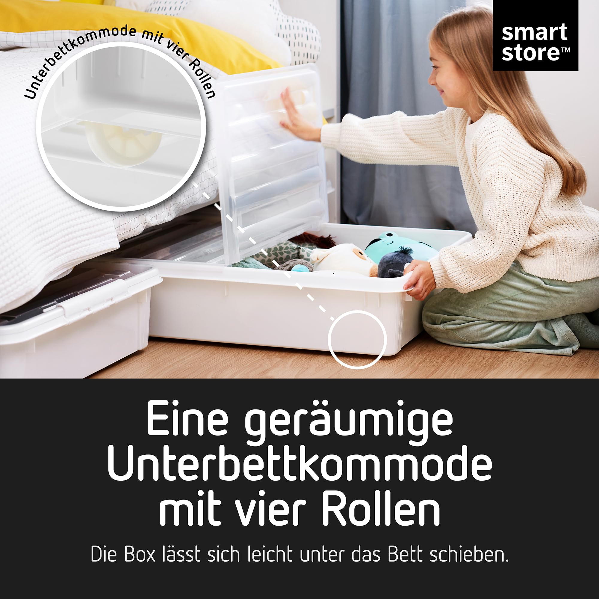SmartStore Underbed Storage Box with Lid 60 L - Plastic Boxes with Clip Lock Reinforced Large Transparent Lid - Plastic - 79 x 59 x 18.5 cm