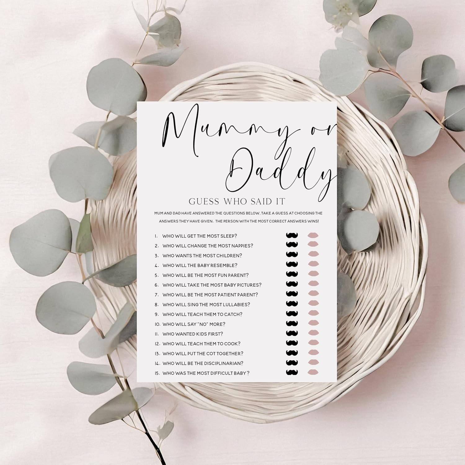 Baby Shower Games Neutral Unisex - Bundle Pack of 5 Games- 10 Player Baby Shower Games- White Minimal Elegant Design-Unisex-A5 Size (BSOB5) - Image 2