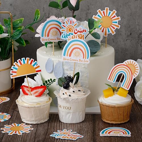 Miniatura 4 de Soaoo 60 piezas de decoración para cupcakes Here Comes the Son para baby shower, Sun Cupcake Toppers Sunshine Cake y Cupcake Decoraciones para