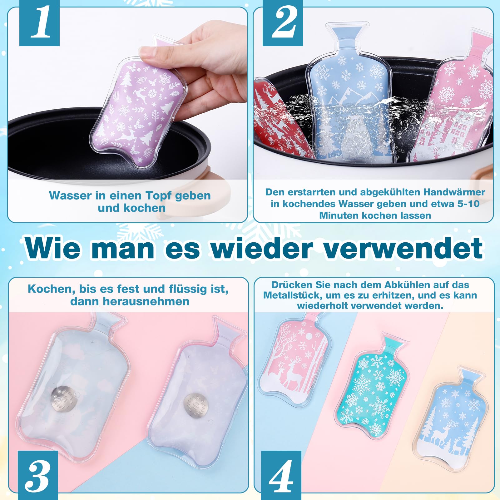 Set di 9 scaldamani riutilizzabili, immediatamente attivato, di lunga durata, scaldamani, piccoli cuscinetti termici per viaggi, ufficio, casa, scuola