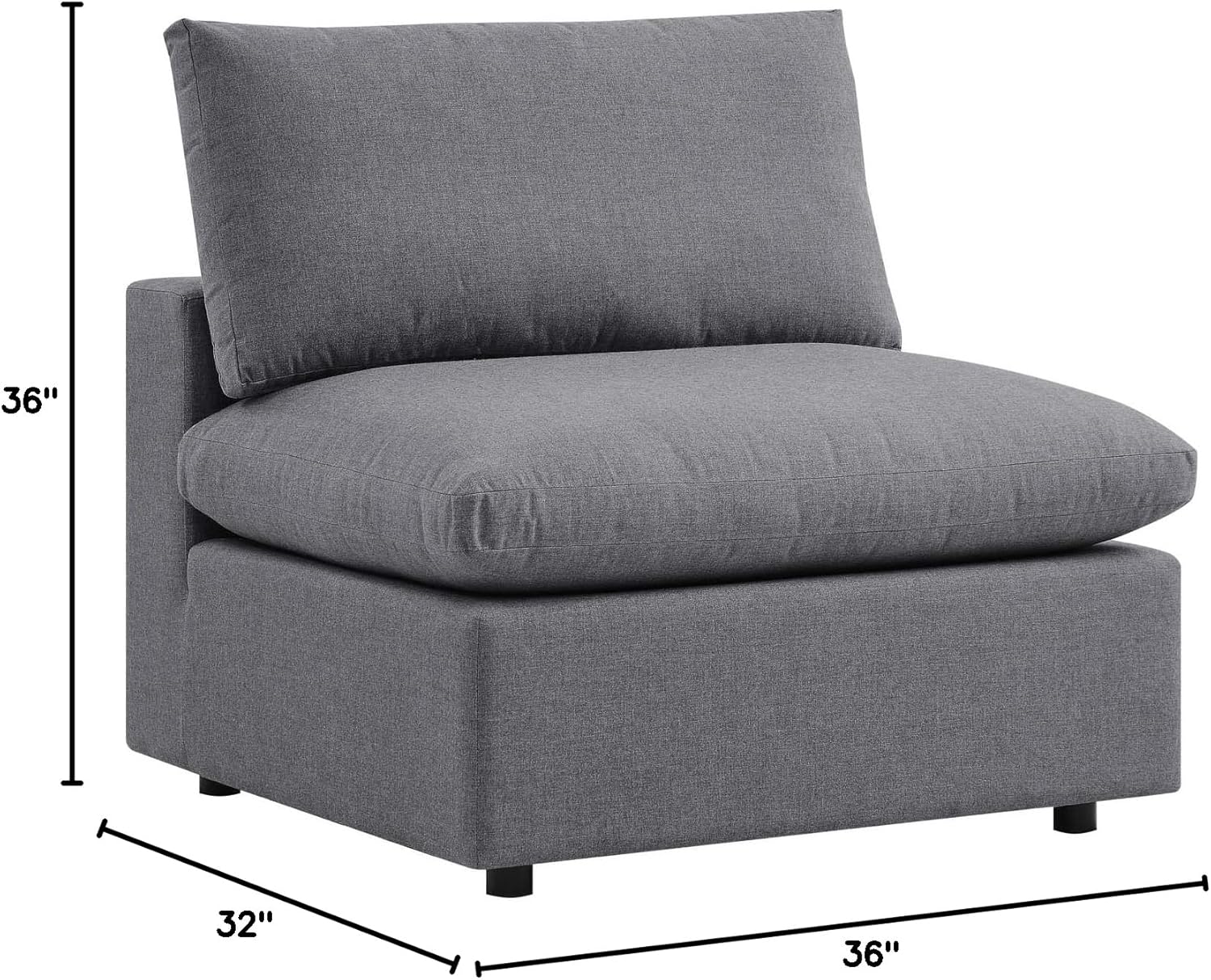 Modway Commix Outdoor Patio Sunbrella® Sectional Sofa Armless Chair in Gray