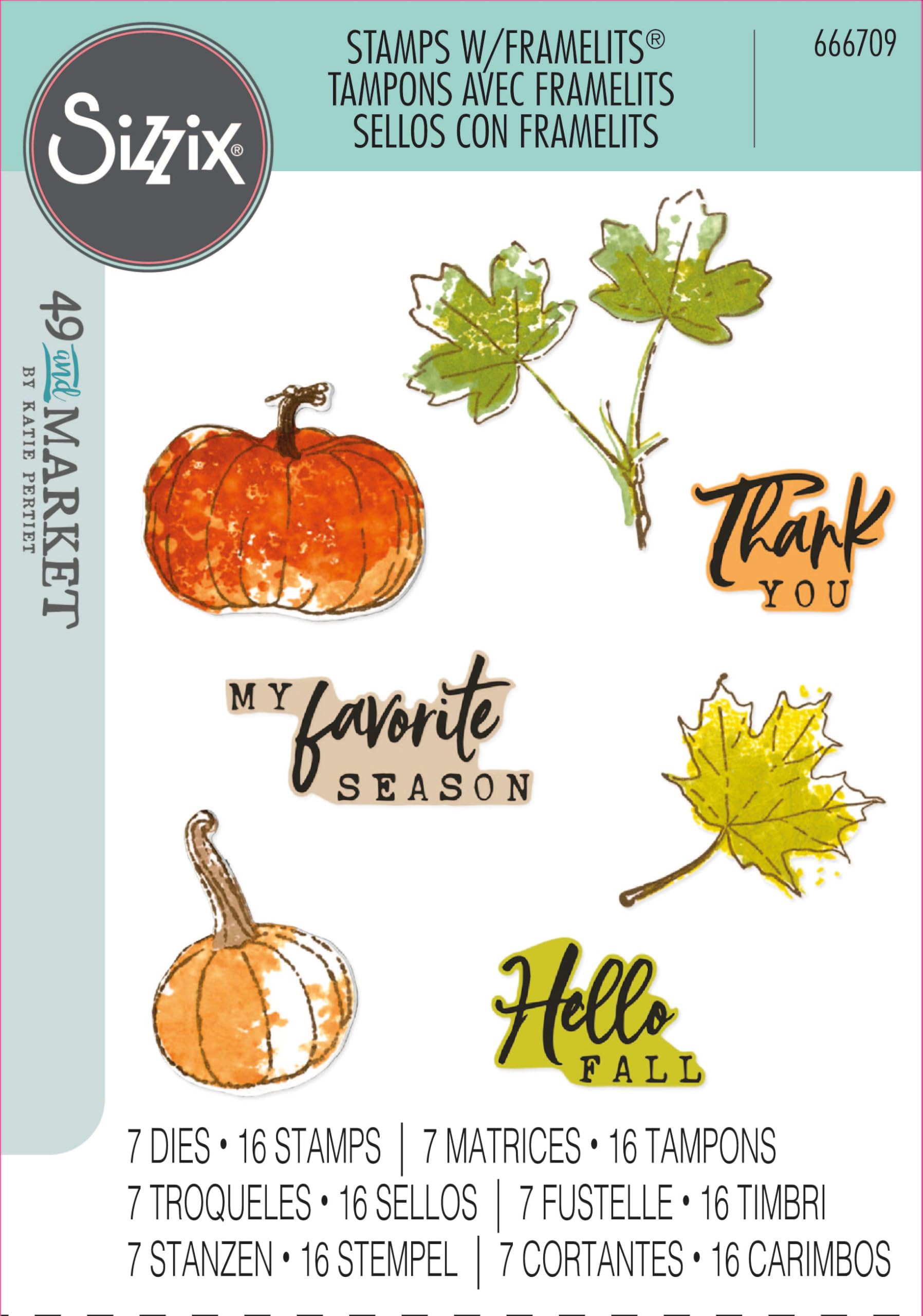 Sizzix A5 Clear Stamps w/Framelits Die Pencil Line Harvest by 49 and Market, CLEAR/SILVER - Image 4
