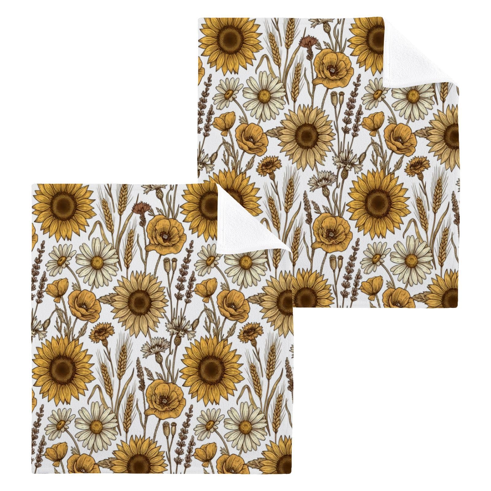 BOESI Sunflower Sketch Pattern 12x12in Cotton Washcloth,Face Towel