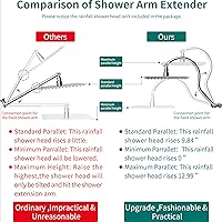 Vista 3 de Brazo de extensión de cabezal de ducha curvado ajustable de latón macizo de 16 pulgadas, extensor de brazo de ducha flexible de altura y ángulo