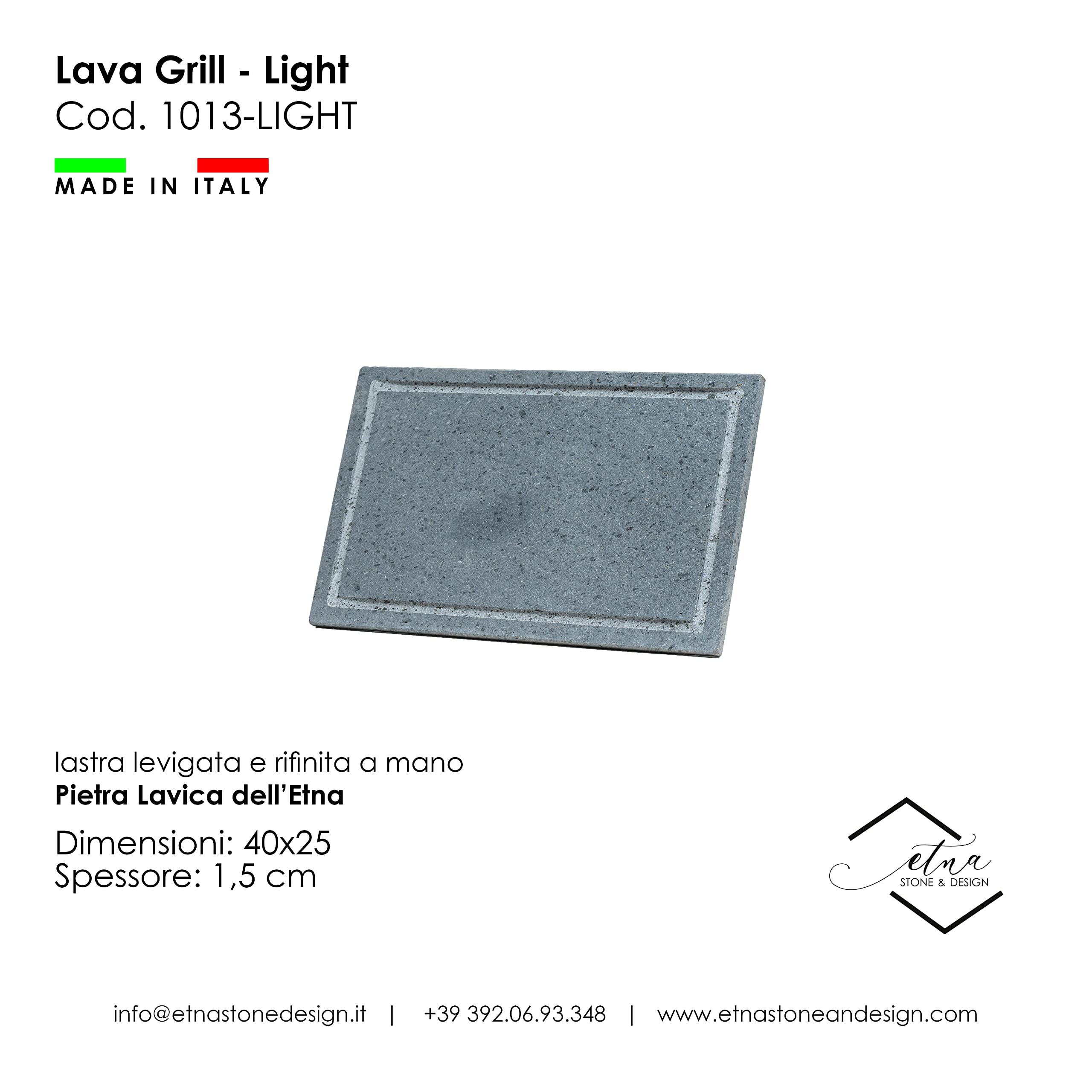 LAVA GRILL LIGHT _ Parrilla piedra volcánica etnia placa nivelada 40 x 25 x 1,5 cm para horno y barbacoa cocina carne, pescado y pizza Etna Stone & Design (Light)