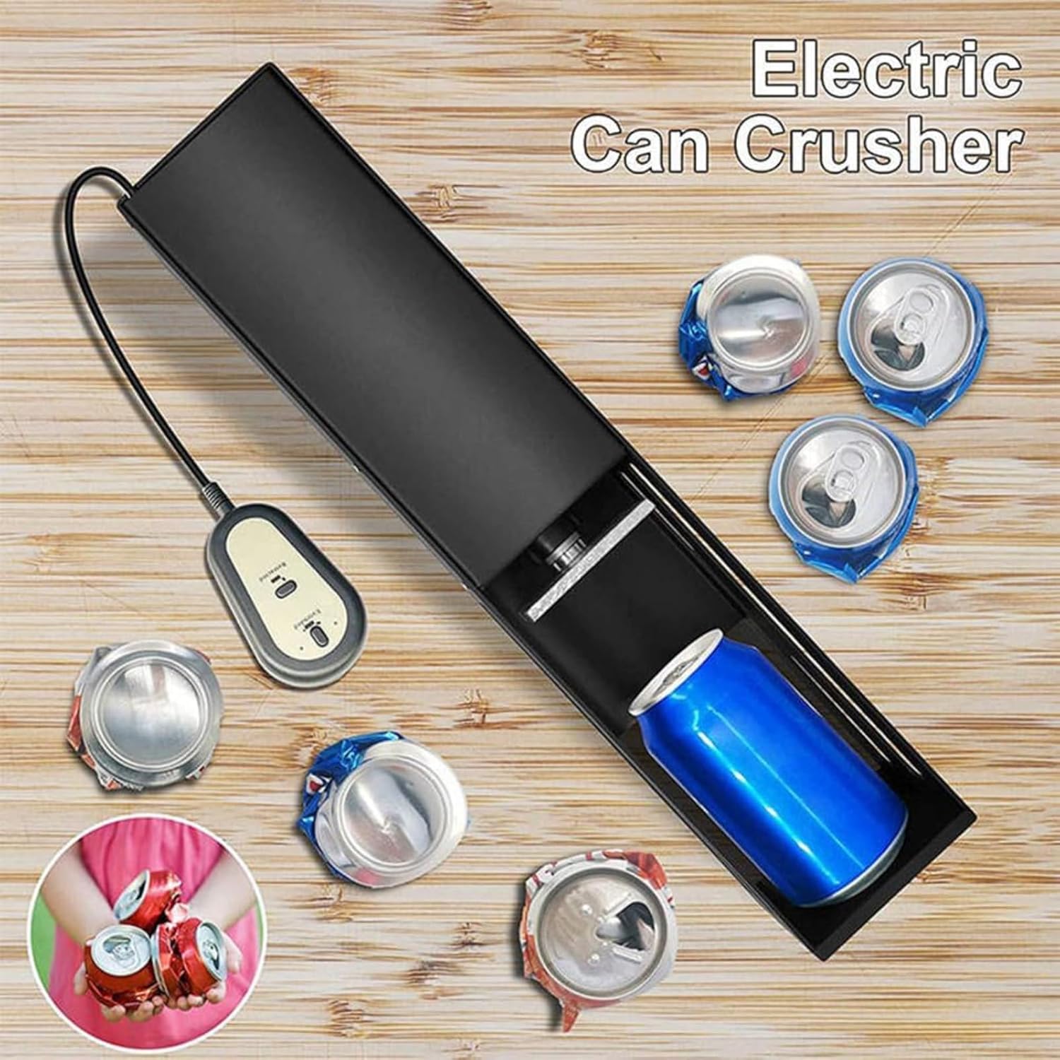 Electric Can Crusher for Recycling 12 oz and 16 oz Cans, Aluminium Metal cans Crusher for Recycling soda Beer, Coke cans and Plastic Water Bottles(Black)