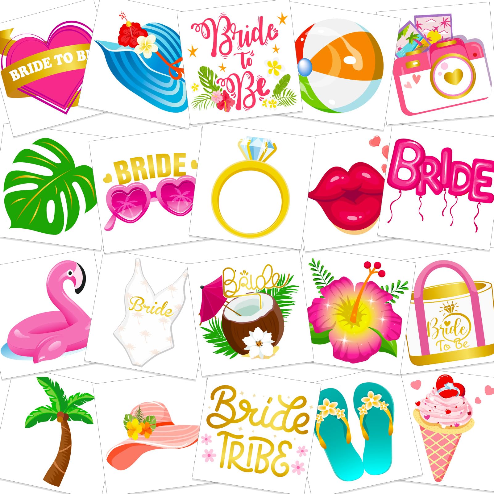 HOWAF 80pcs Bachelorette Party Tattoos Summer Party Temporary Tattoo Hawaii Themed Bridal Shower Face Tattoo for Bride to Be Party Decorations