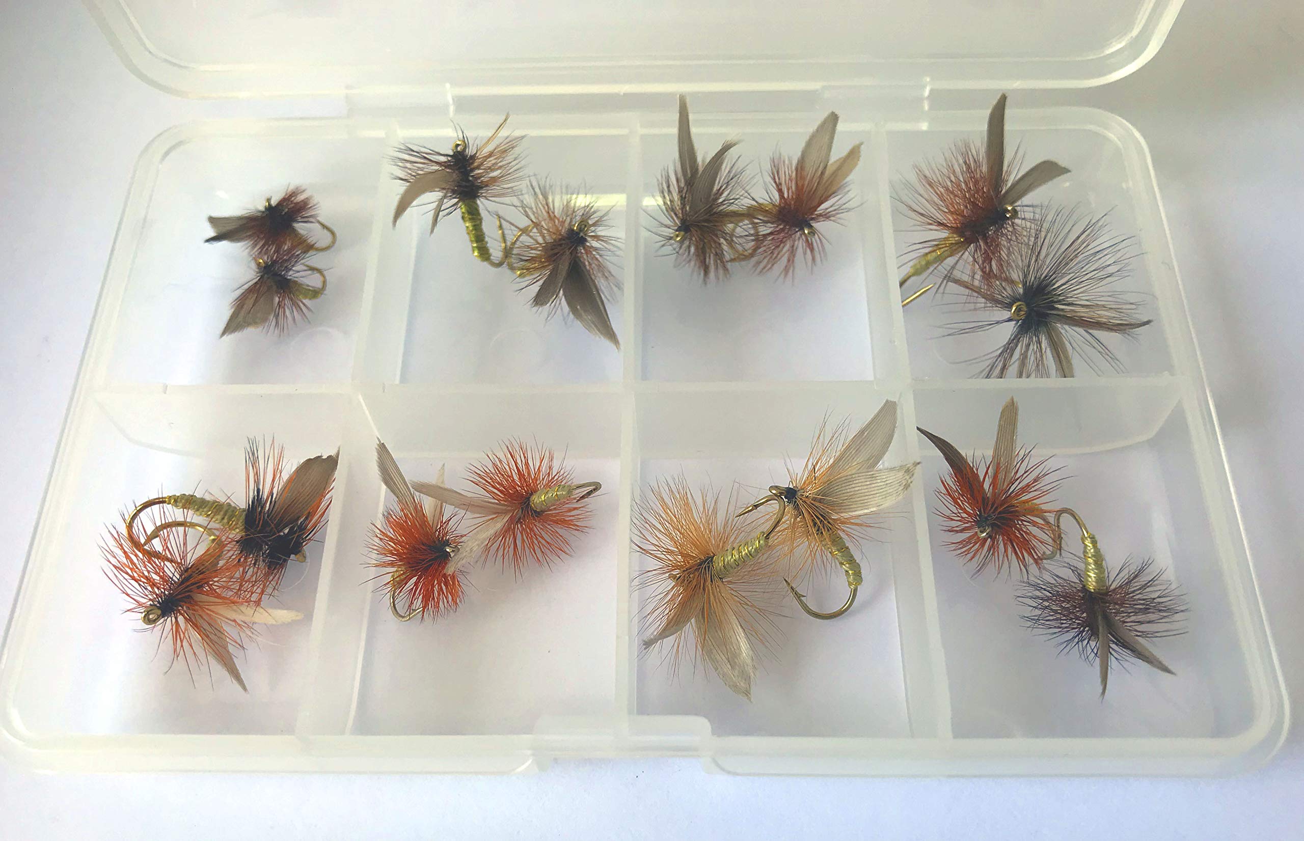 BestCity Fly Fishing DRY FLY GREENWELLS GLORY Set of 16 flies with Clip shut Fly Box