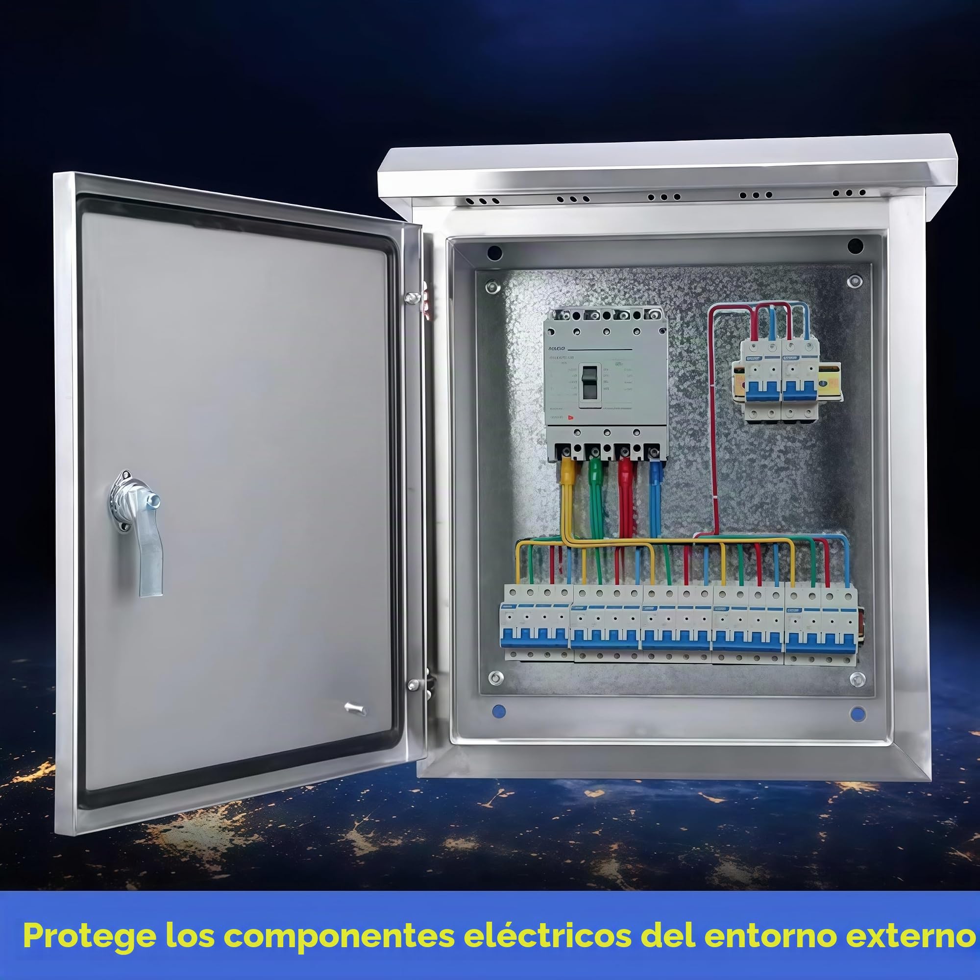 Caja Estanca Exterior Eléctrica de Acero Inoxidable, 40x30x18 cm, Caja Cuadro Eléctrico Superficie, Montaje en la Pared, Distribución Eléctrica Armario, Incluye Cerradura