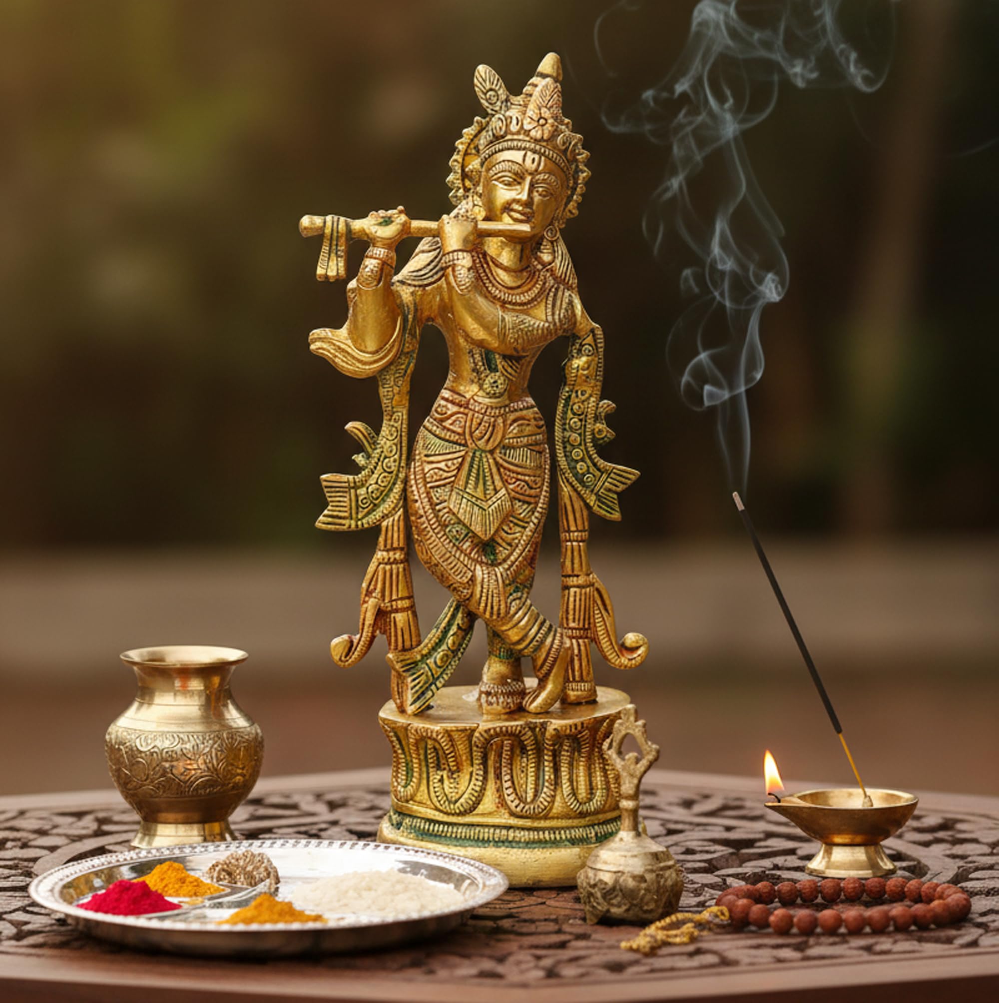 StonKraft - Mosiężna rzeźba bożka Kryszny Murti, 10,5 cm