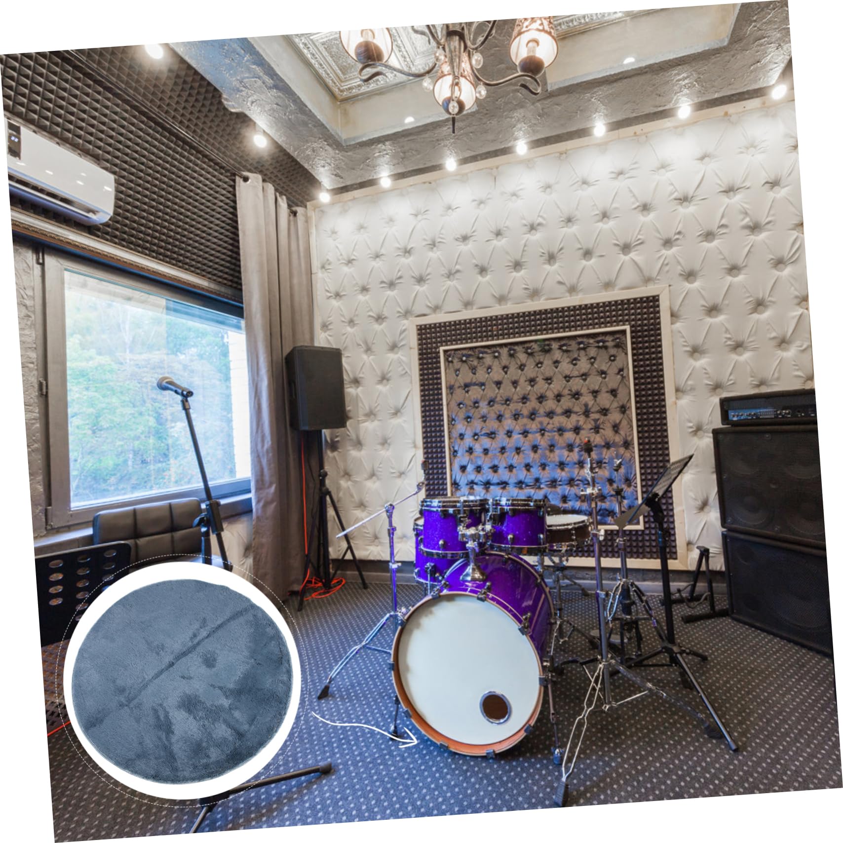 rutschfeste Drum Matte aus Polyester und Plüsch für Schlagzeug mit Schallschutz und Echoverminderung für Kontrollräume und Büros 1,2 Meter Groß