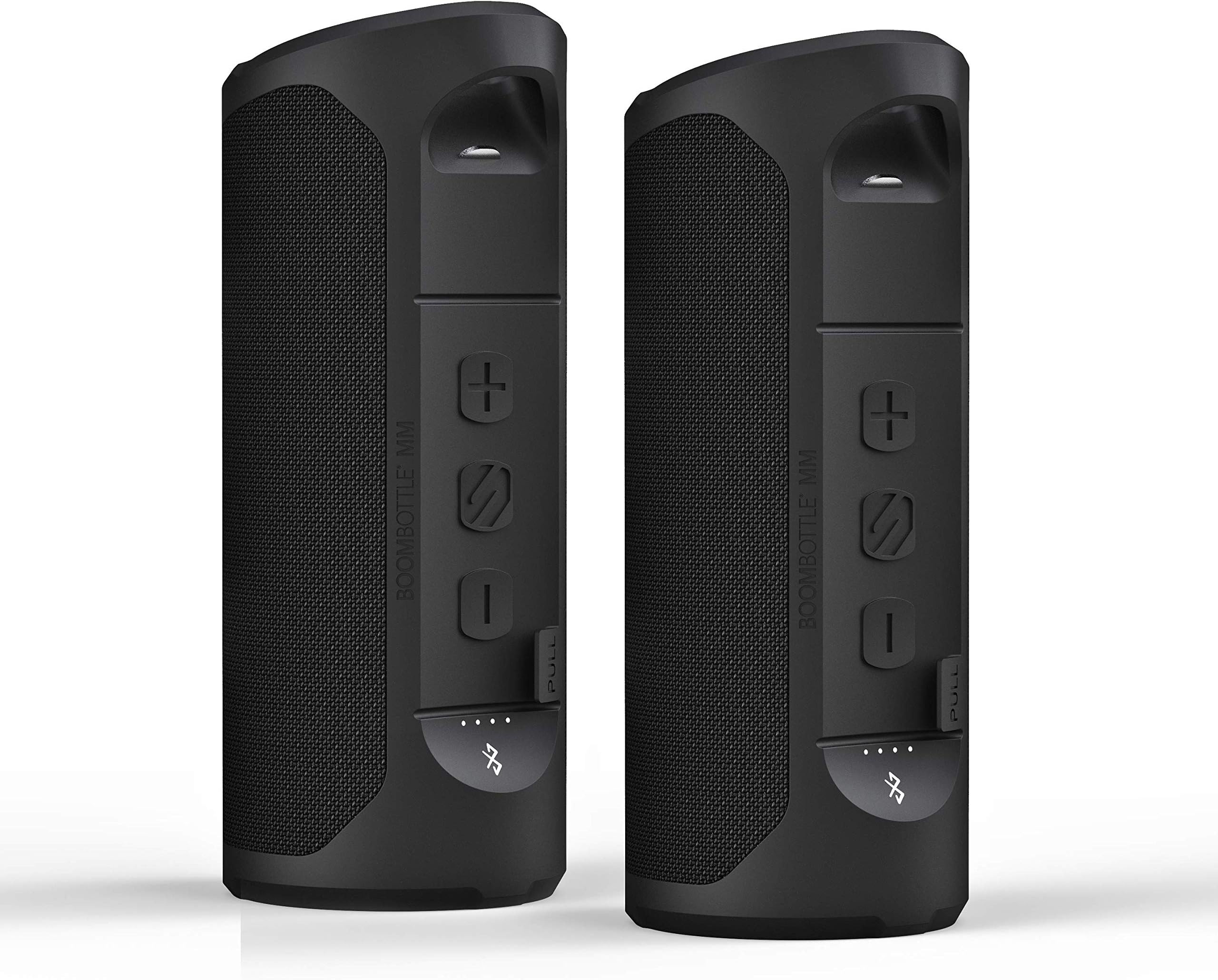 SCOSCHE BTMSC1-R 2PK BoomBottle Rugged Waterproof Wireless Bluetooth Speaker with Integrated MagicMount and 2 Single Port Car Chargers for Mobile and Music Devices, Black, Pack of 2 (Renewed)