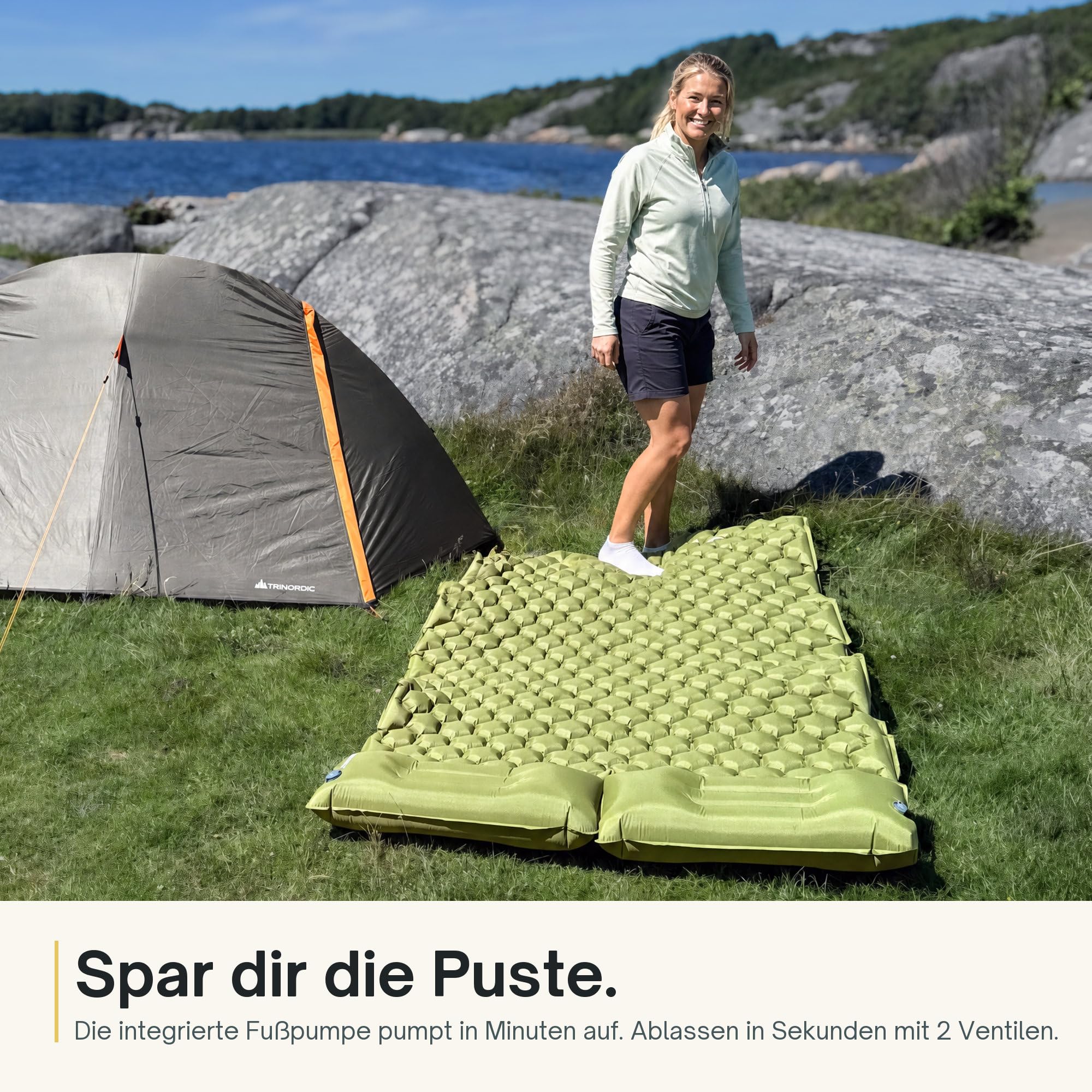 TRINORDIC Leichte Doppel-Isomatte – 2 Personen mit Fußpumpe
