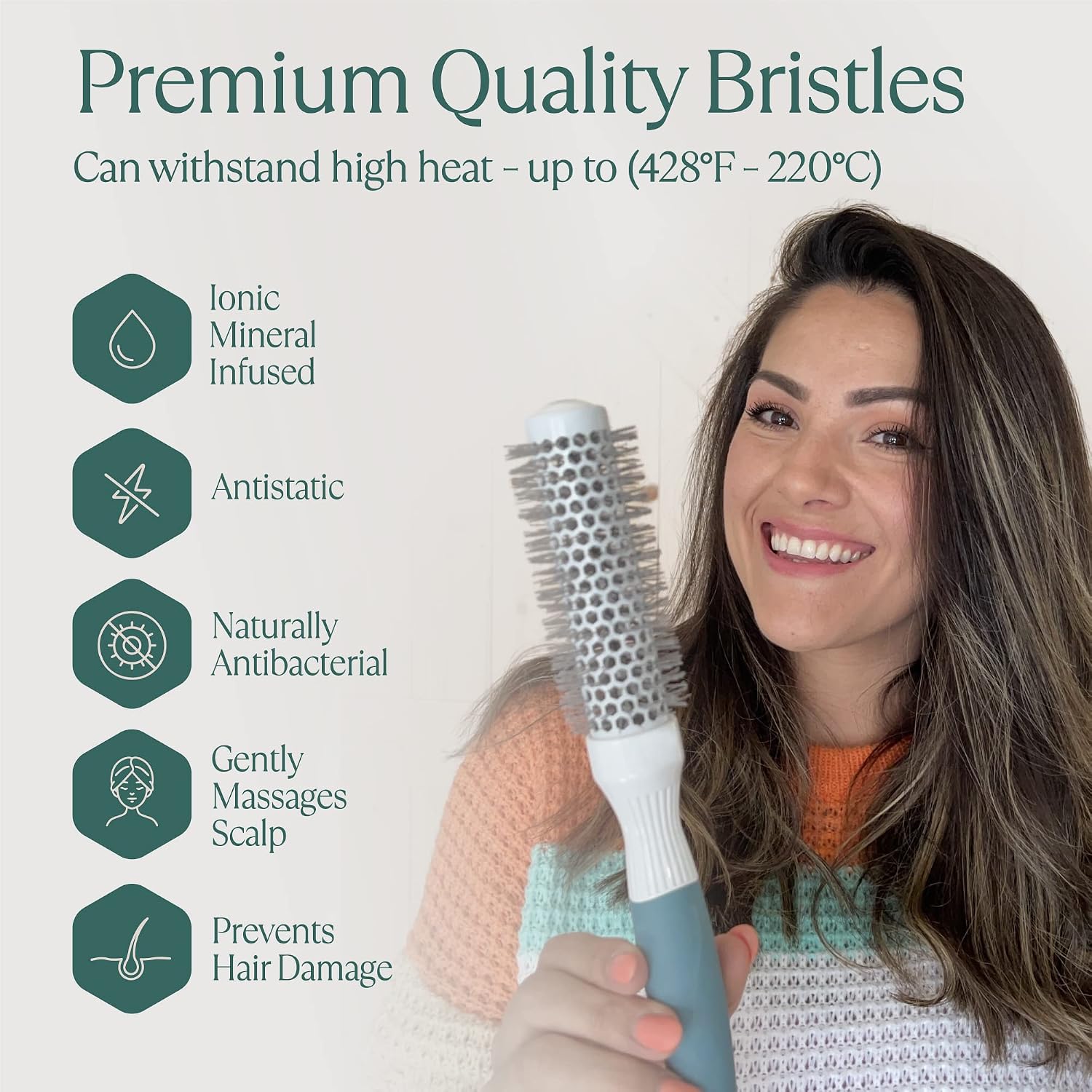 Round Brush for Blow Drying - Extra Small Ceramic Thermal Ionic Roller Brush for Sleek, Salon Blowout - Lightweight Round Hair Brush for Precise Styling and Manageable Hair (1 Inch) (Not Electrical)