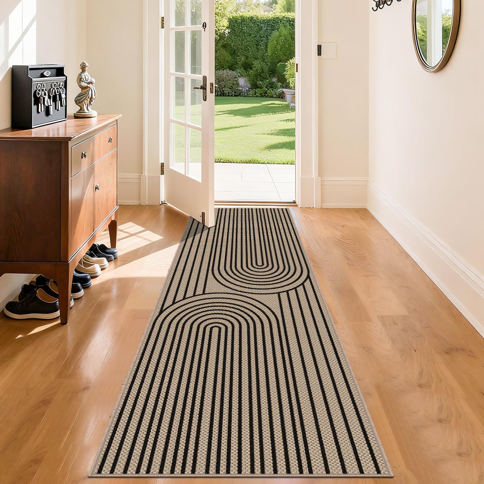 VSIWB Easy Jute Runner Rugs for Hallway 60x180 cm Non-Slip Washable Kitchen Mats Neutral Black Low-Pile Indoor Outdoor Carpet for Bedroom Laundry Entryway Porch Door Mat