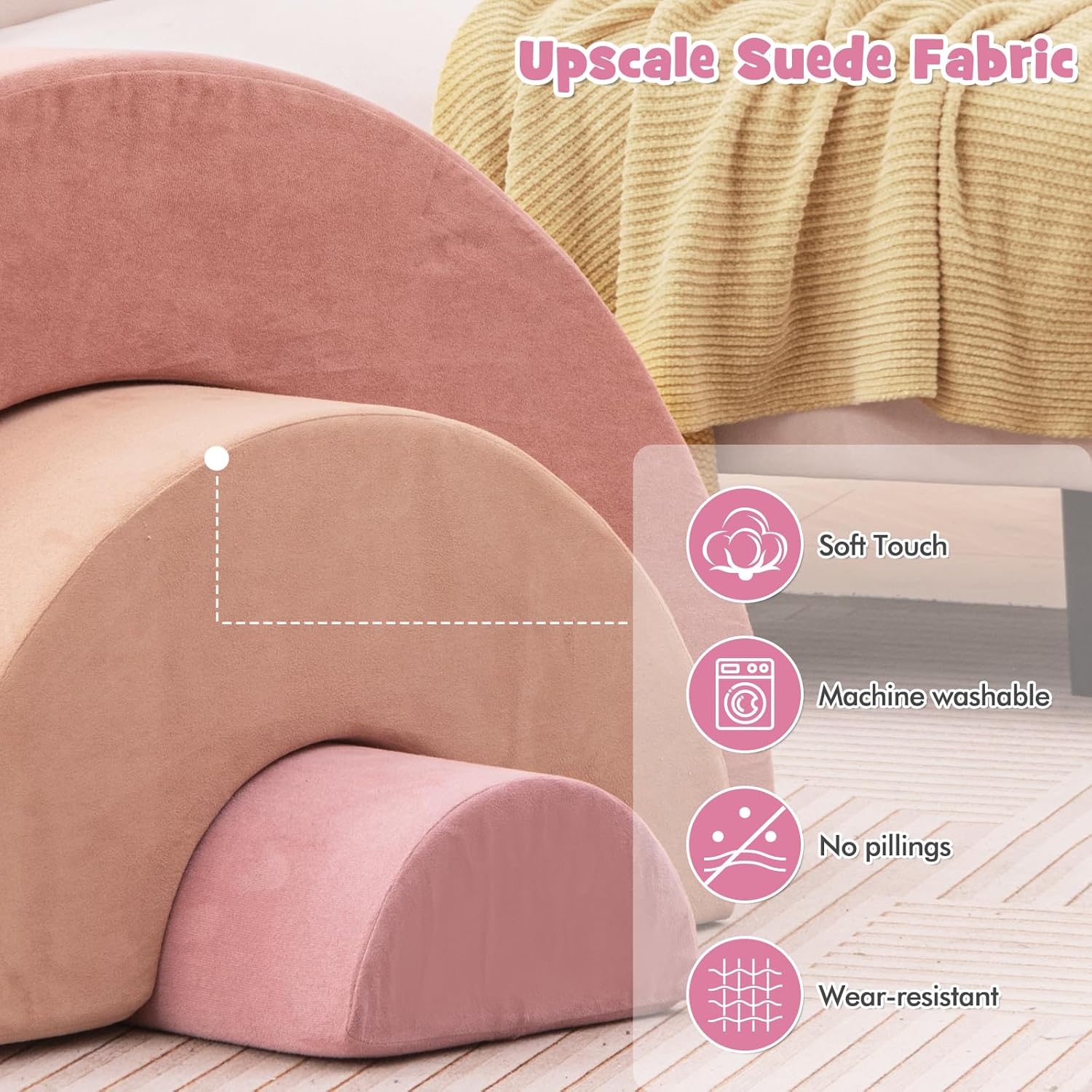 INFANS Climbing Toys for Toddlers, 3pc Foam Climbing Blocks Rainbow Shaped Indoor Play Set, Soft Equipment Modulars Rainbow Crawling Tunnel Playroom Couch for Children Playroom Baby (Pink)